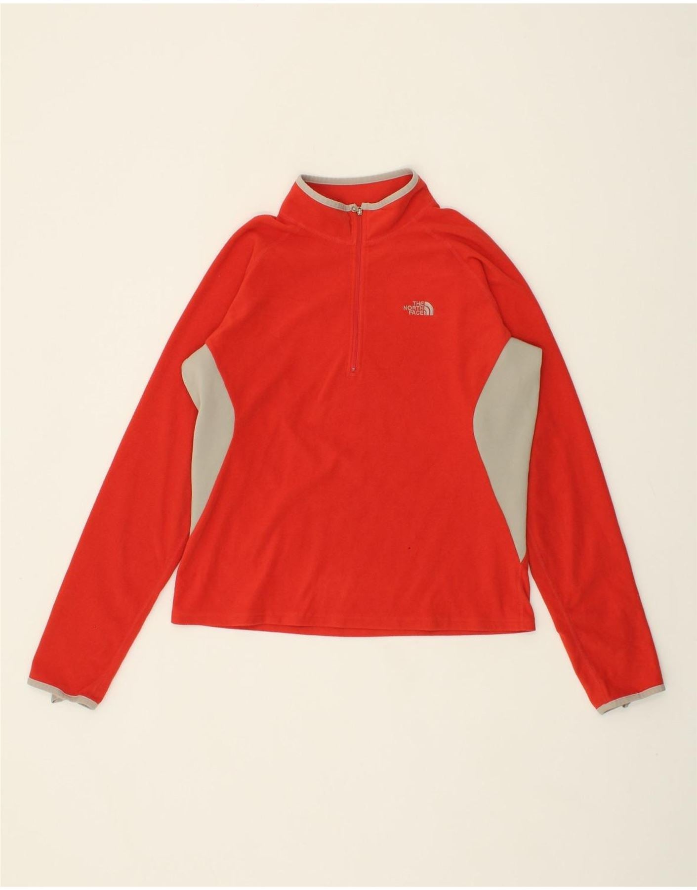 image of THE NORTH FACE Womens Zip Neck Fleece Jumper UK 18 XL Red Colourblock