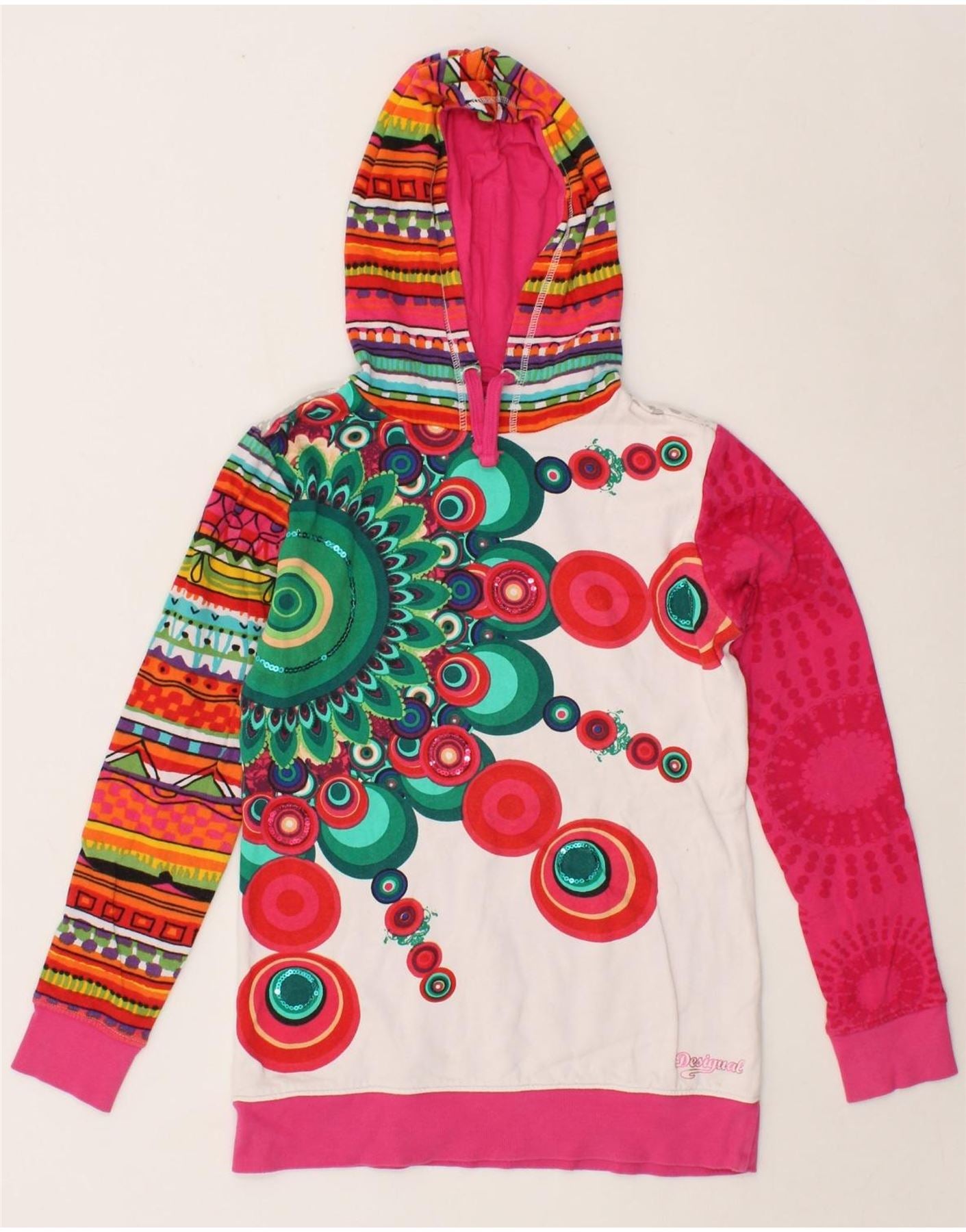 image of DESIGUAL Girls Graphic Hoodie Jumper 13-14 Years Multicoloured Cotton