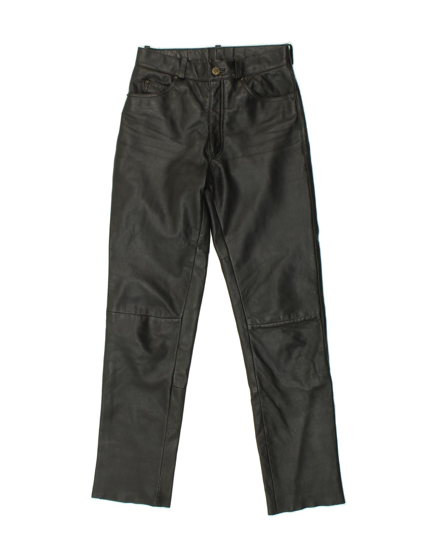 image of GIPSY Womens Slim Leather Trousers W28 L30 Black Leather