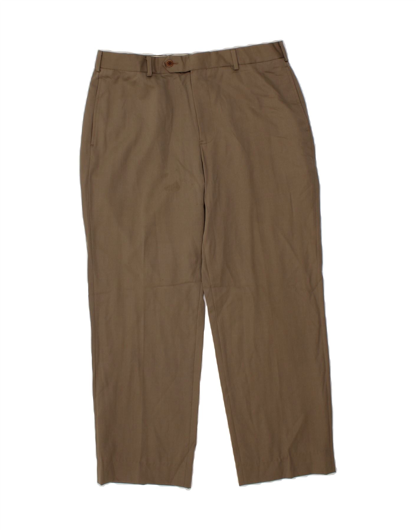 image of BROOKS BROTHERS Mens Madison Straight Chino Trousers W35 L27 Brown Wool