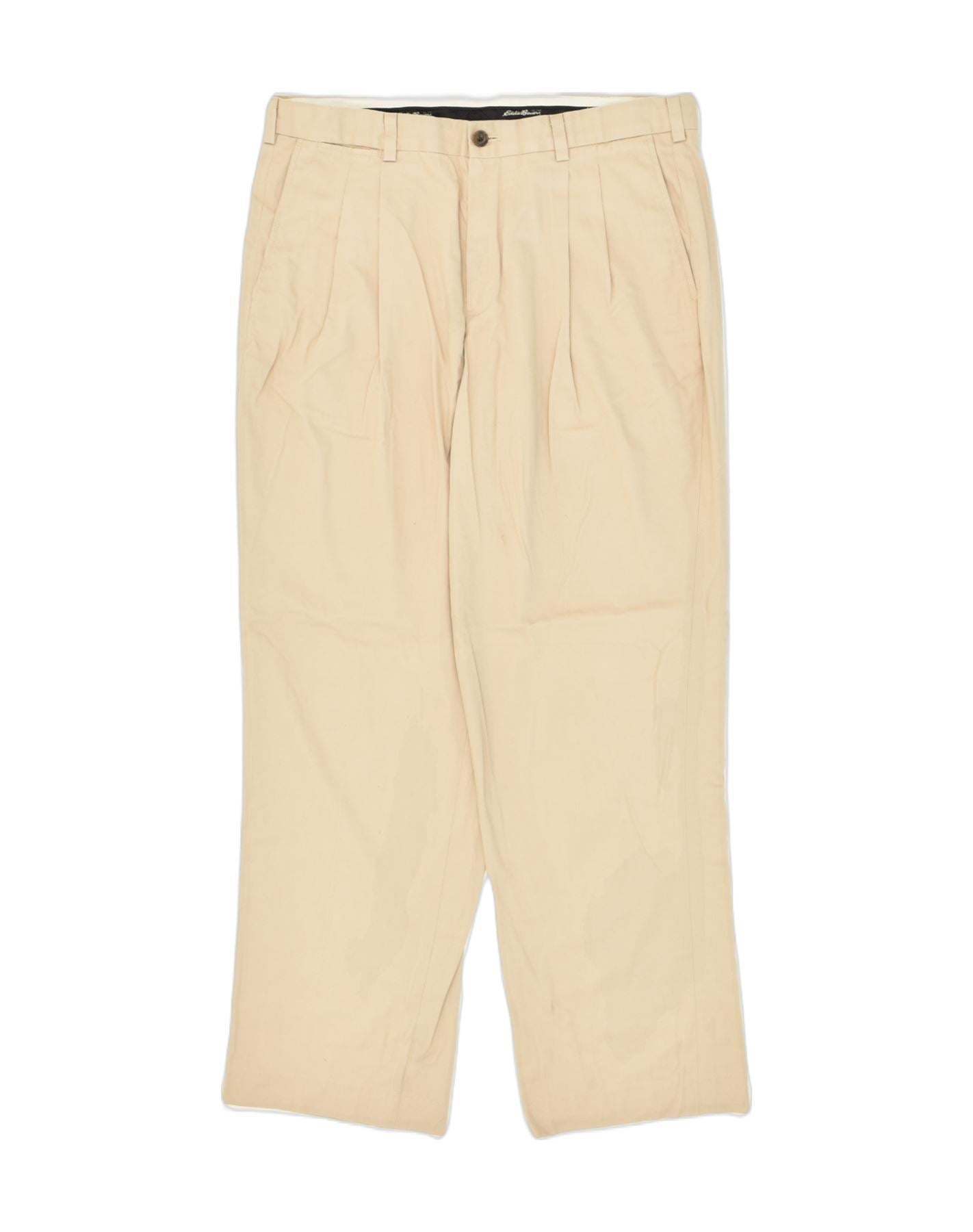 image of EDDIE BAUER Mens Wrinkle Resistant Relaxed Fit Pegged Chino Trousers W36 L32 Beige