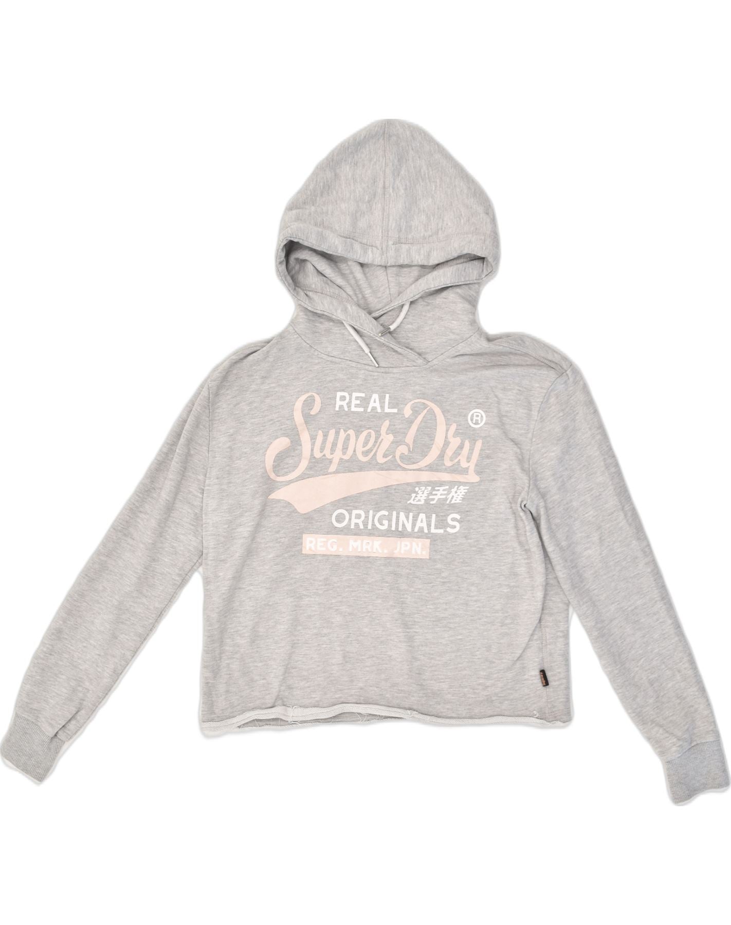 Image of SUPERDRY Womens Oversized Crop Hoodie Jumper UK 8 Small Grey Cotton