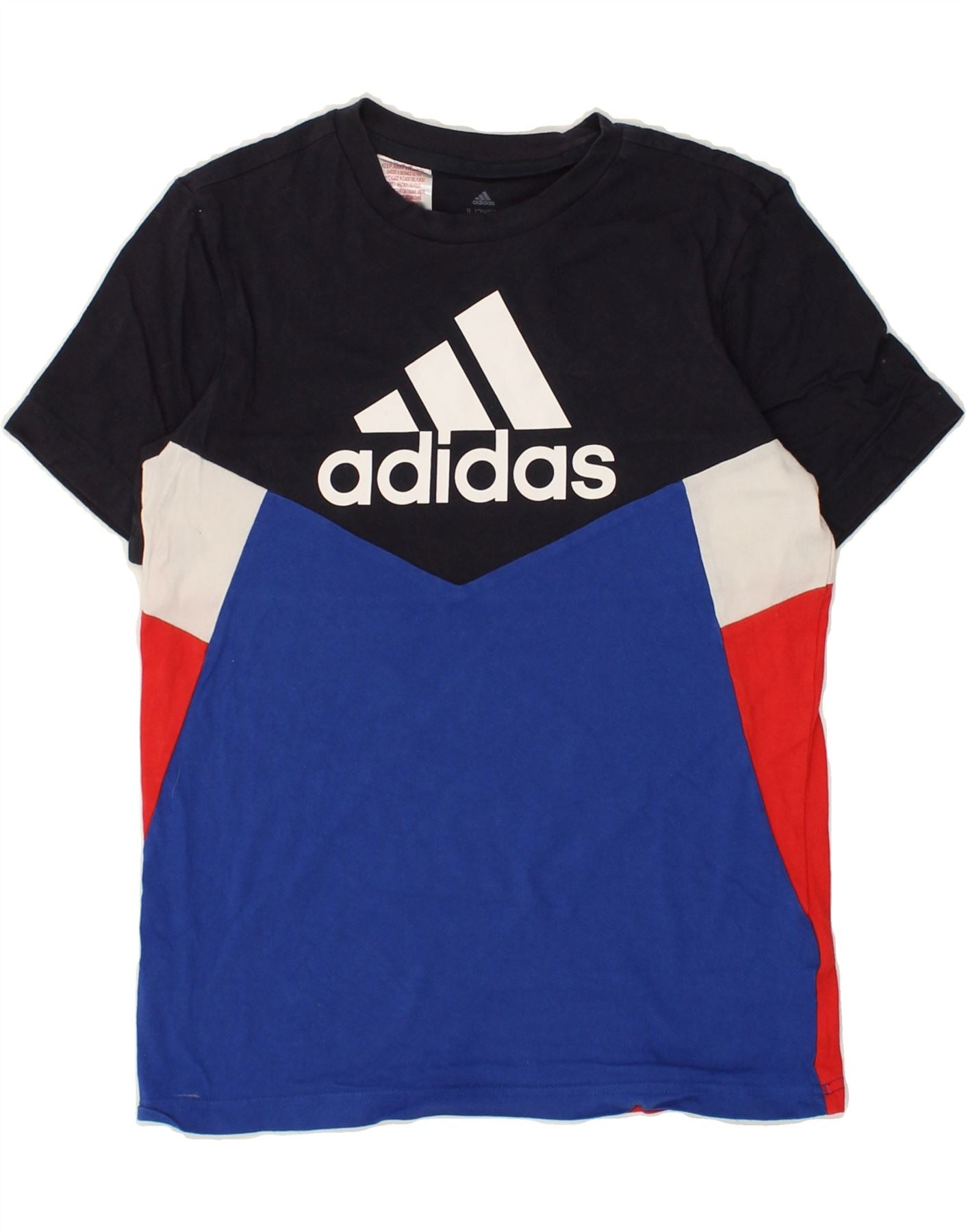 ADIDAS Boys Graphic T-Shirt Top 11-12 Years Blue Colourblock Cotton