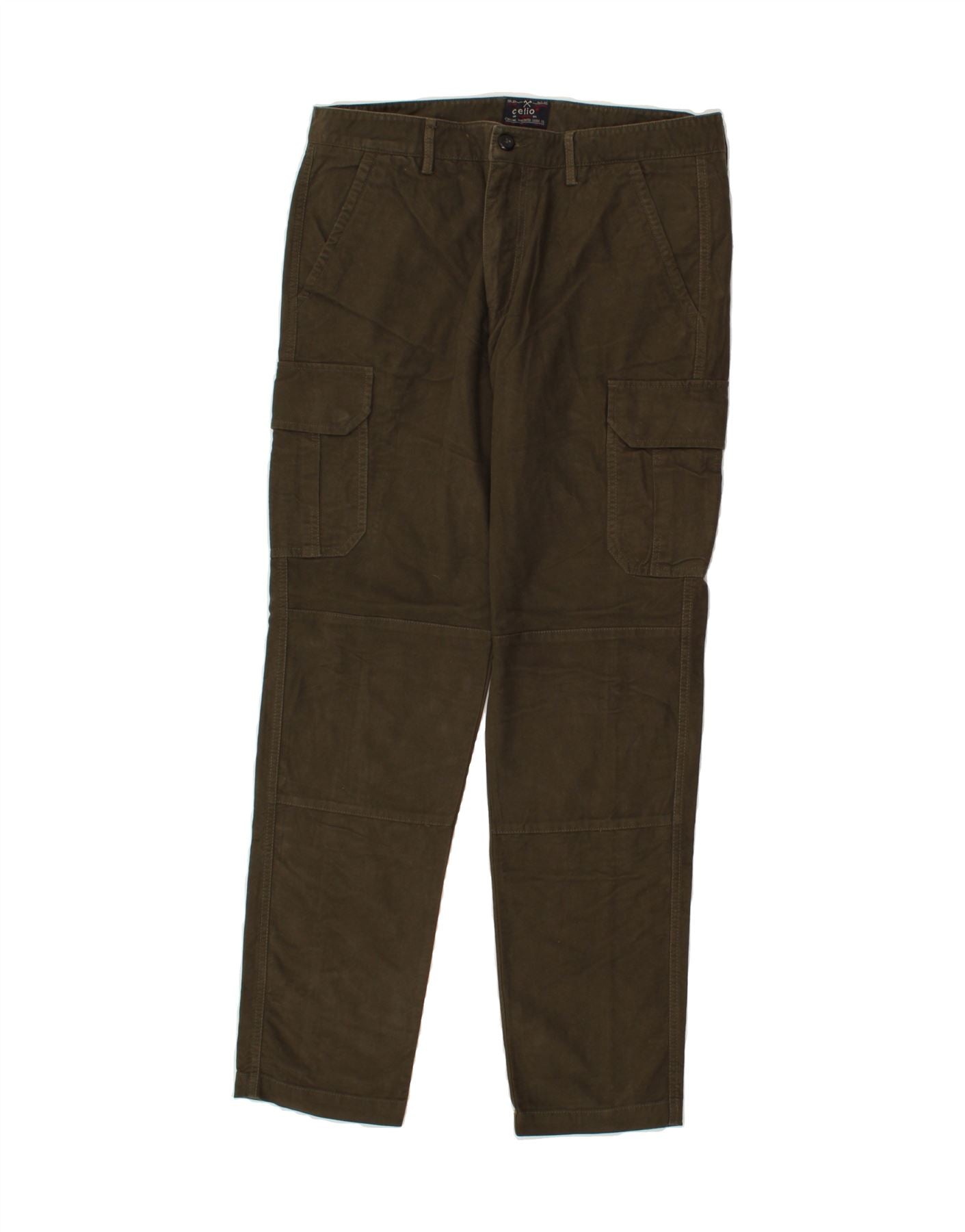 image of CELIO Mens Slim Cargo Trousers W34 L31 Green Cotton