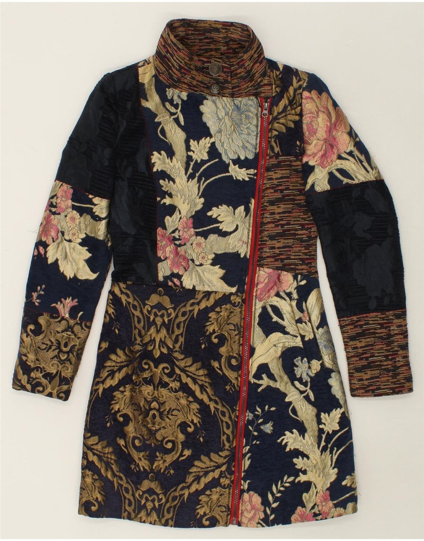 image of JOHN BANER Womens Overcoat UK 8 Small Navy Blue Floral Polyester
