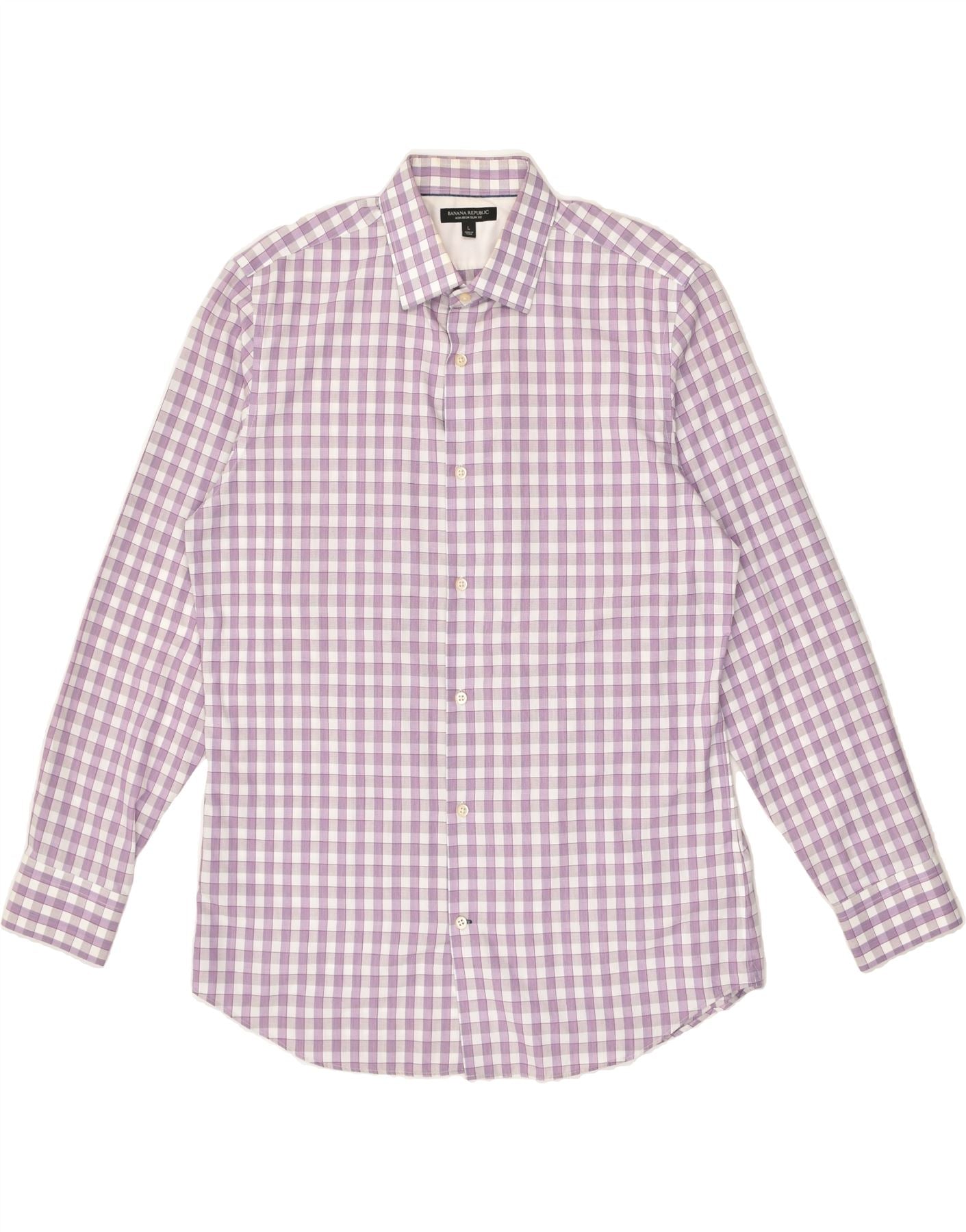 image of BANANA REPUBLIC Mens Slim Fit Shirt Large Purple Gingham Cotton