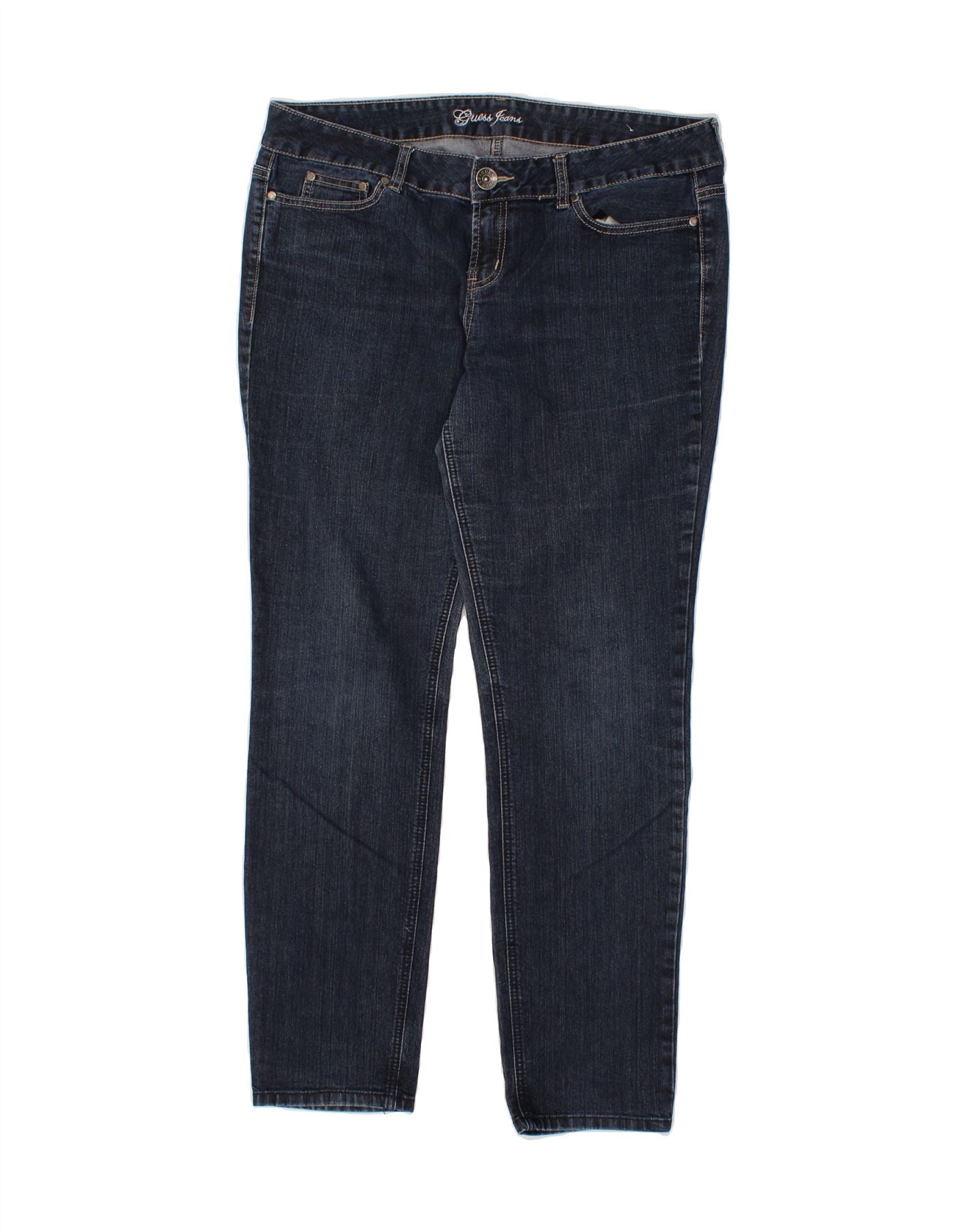 image of GUESS Womens Slim Jeans W34 L32 Navy Blue Cotton