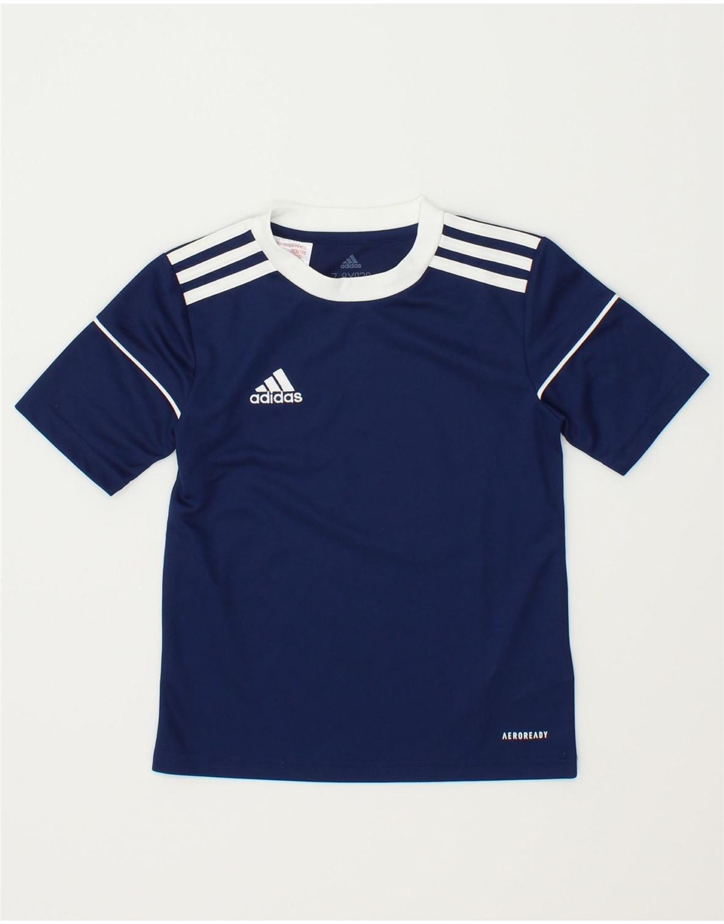 ADIDAS Boys Aeroready T-Shirt Top 7-8 Years Navy Blue Polyester