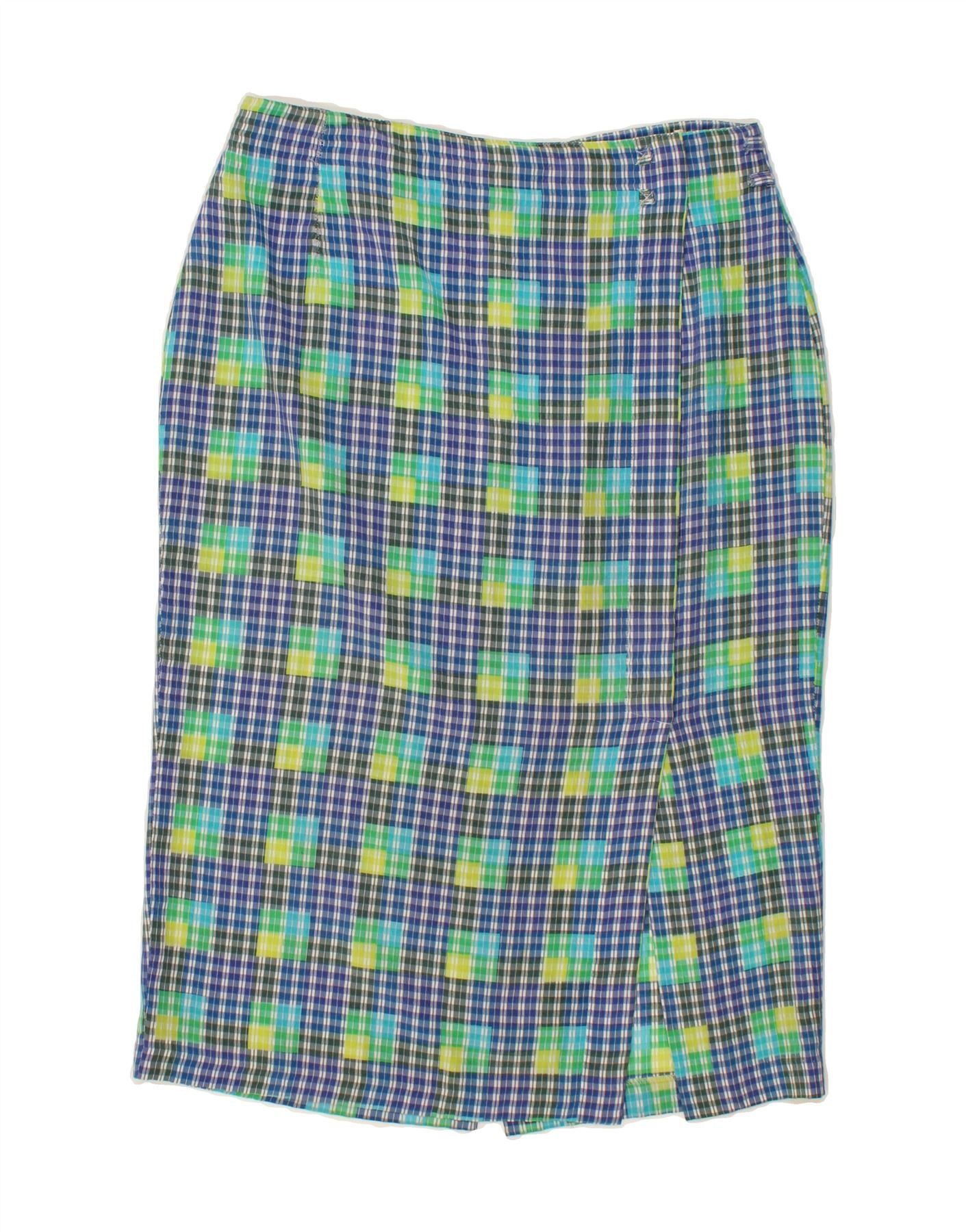 Image of VINTAGE Womens Straight Skirt EU 40 XL W34 Blue Check Viscose