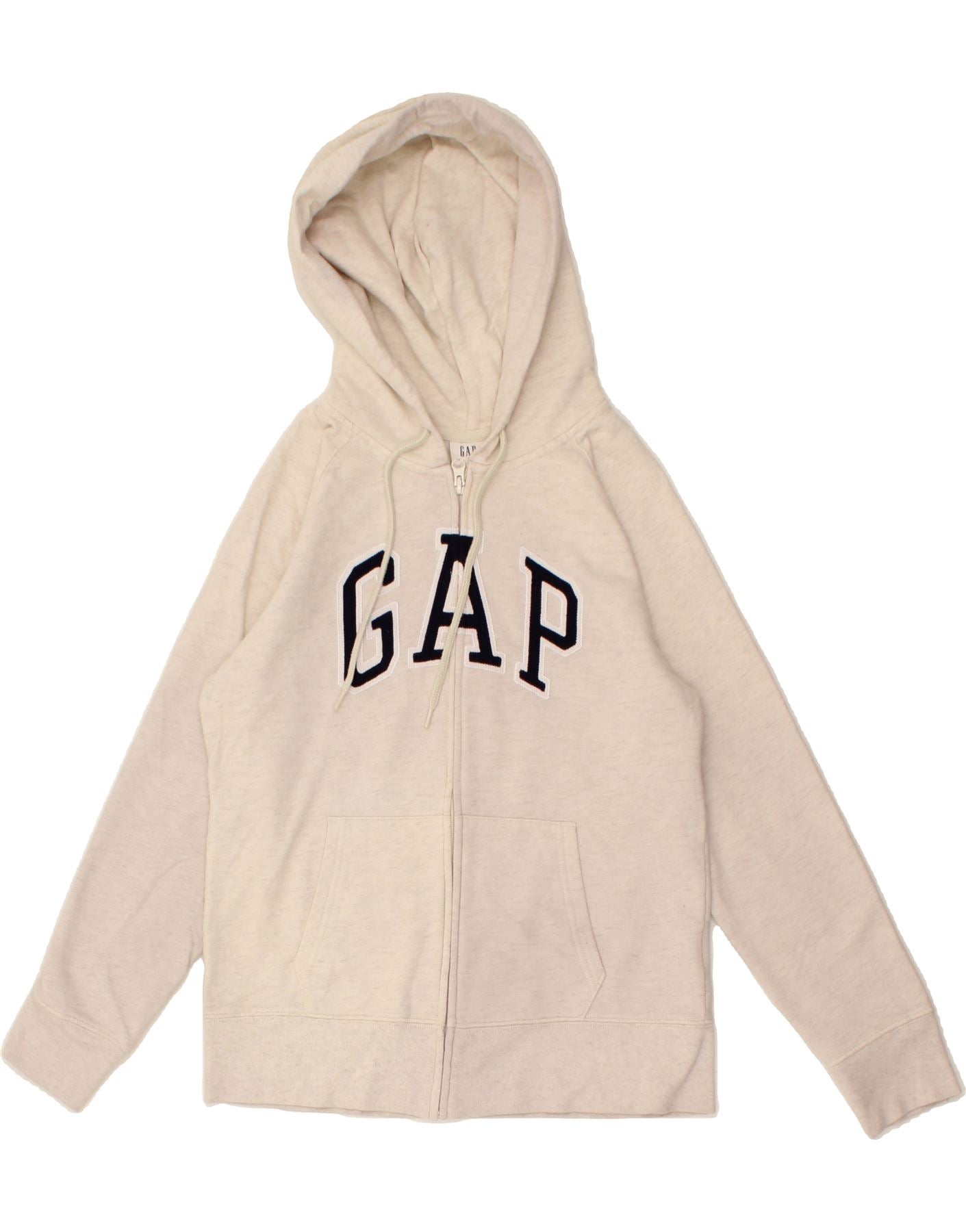 image of GAP Womens Graphic Zip Hoodie Sweater UK 10 Small Beige Cotton