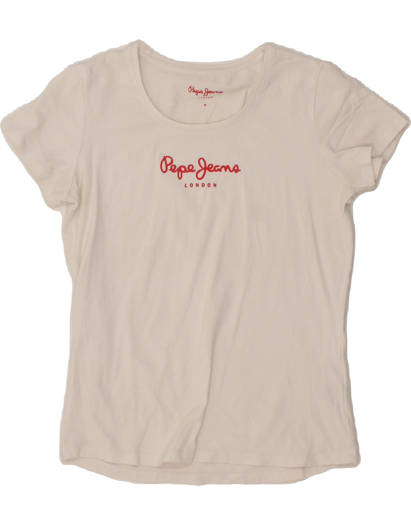 Image of PEPE JEANS Womens Graphic T-Shirt Top UK 12 Medium White Cotton