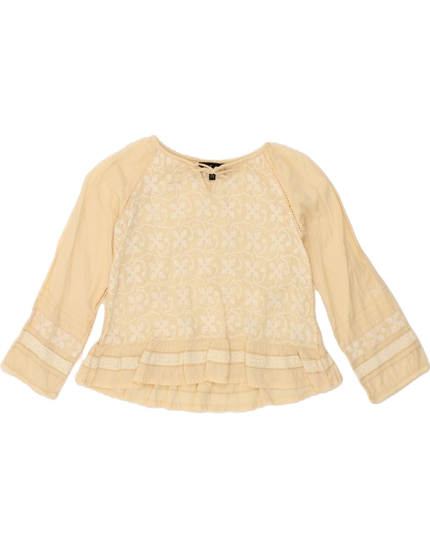 image of TWIN-SET Girls Long Sleeve Blouse Top 7-8 Years Beige Floral Cotton