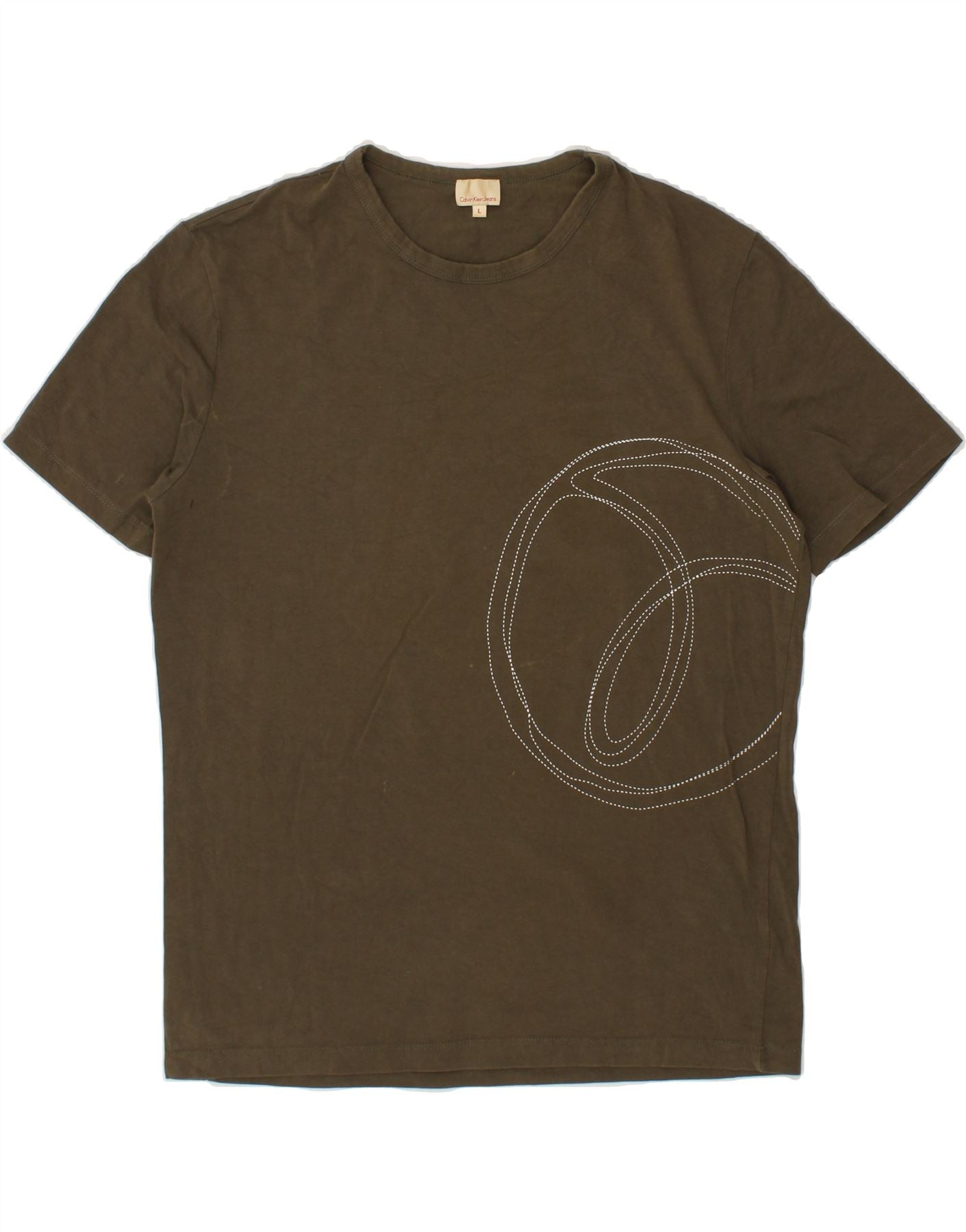 Image of CALVIN KLEIN JEANS Mens Graphic T-Shirt Top Large Khaki Cotton