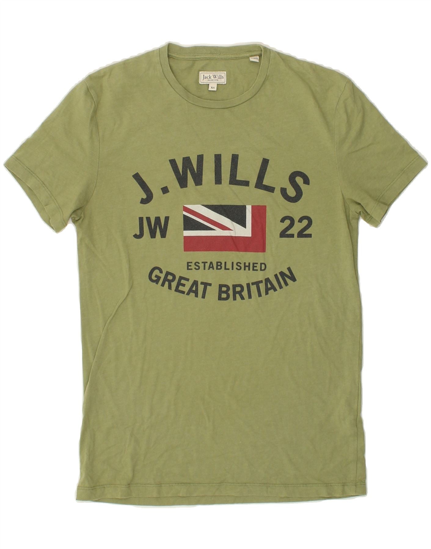 image of JACK WILLS Mens Graphic T-Shirt Top XS Green Cotton