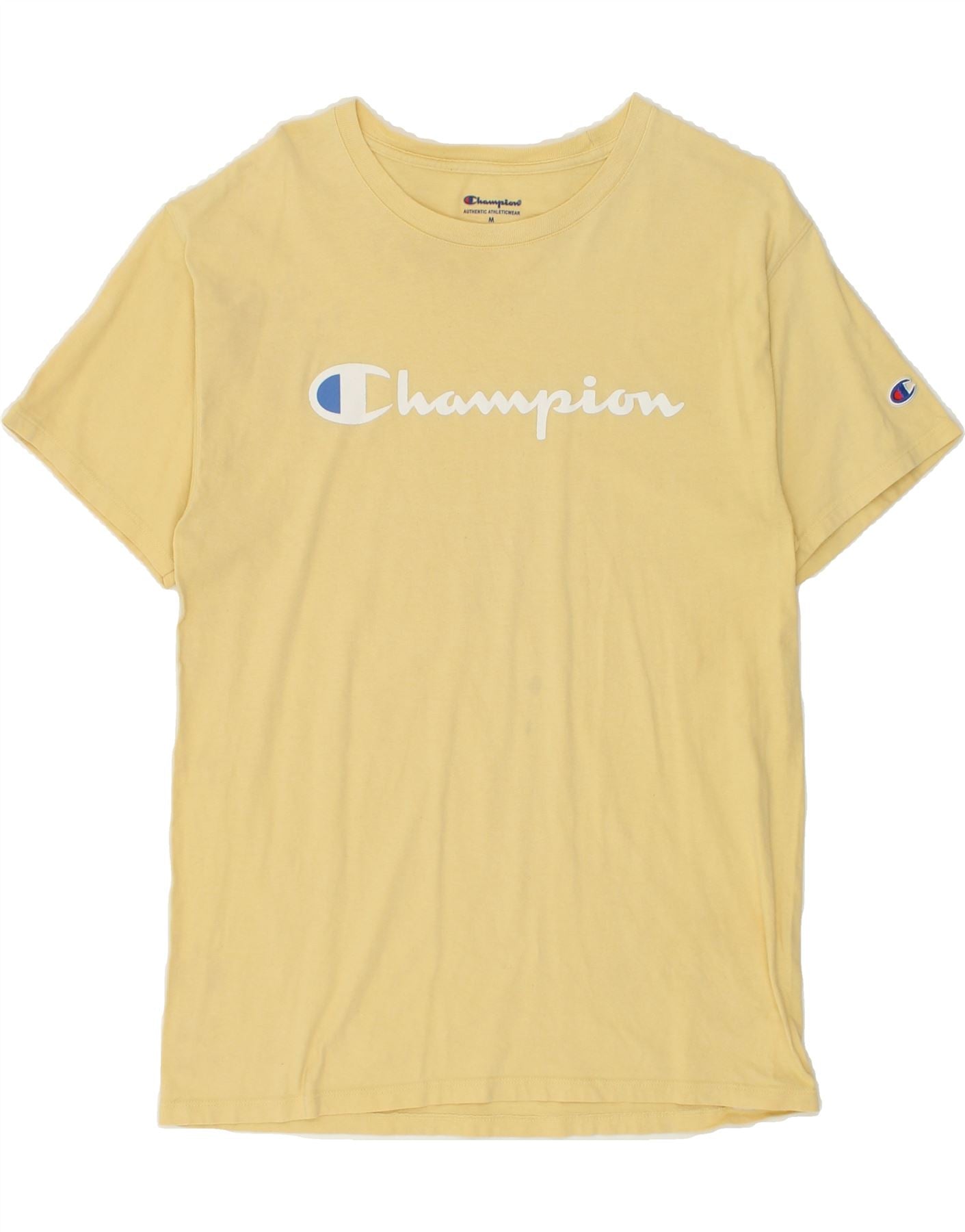 image of CHAMPION Mens Graphic T-Shirt Top Medium Yellow Cotton