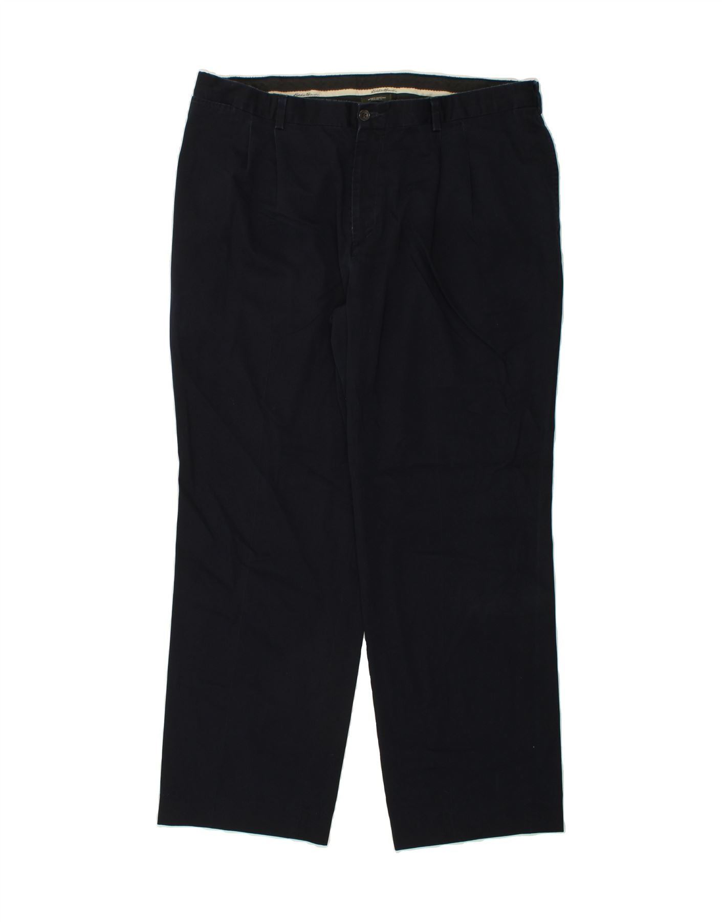 image of EDDIE BAUER Mens Straight Chino Trousers W42 L33 Navy Blue Cotton