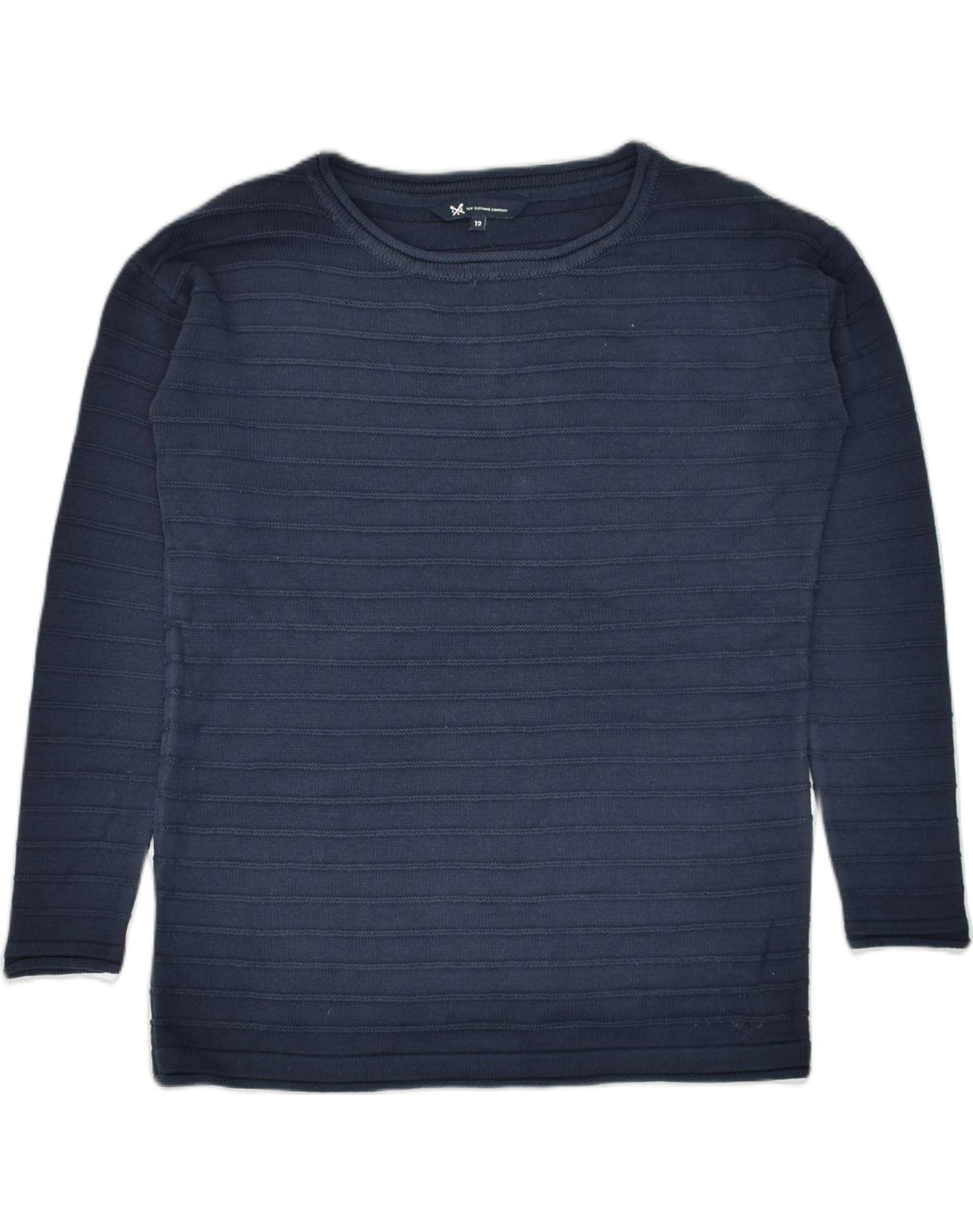 image of CREW CLOTHING Womens Crew Neck Jumper Sweater US 12 Large Navy Blue Cotton