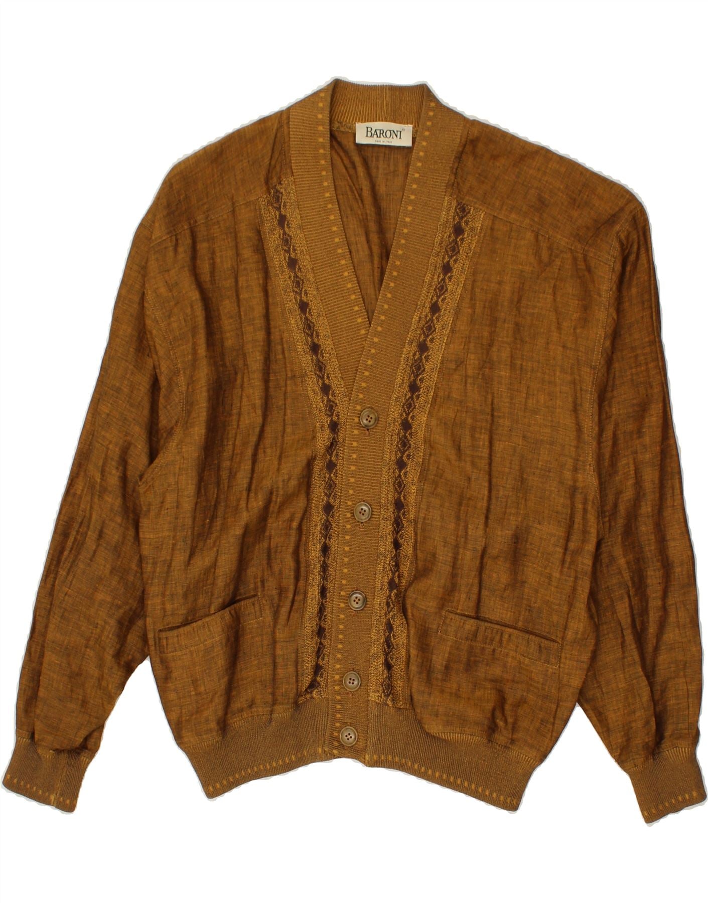 image of BARONI Mens Cardigan Sweater IT 48 Medium Beige Linen