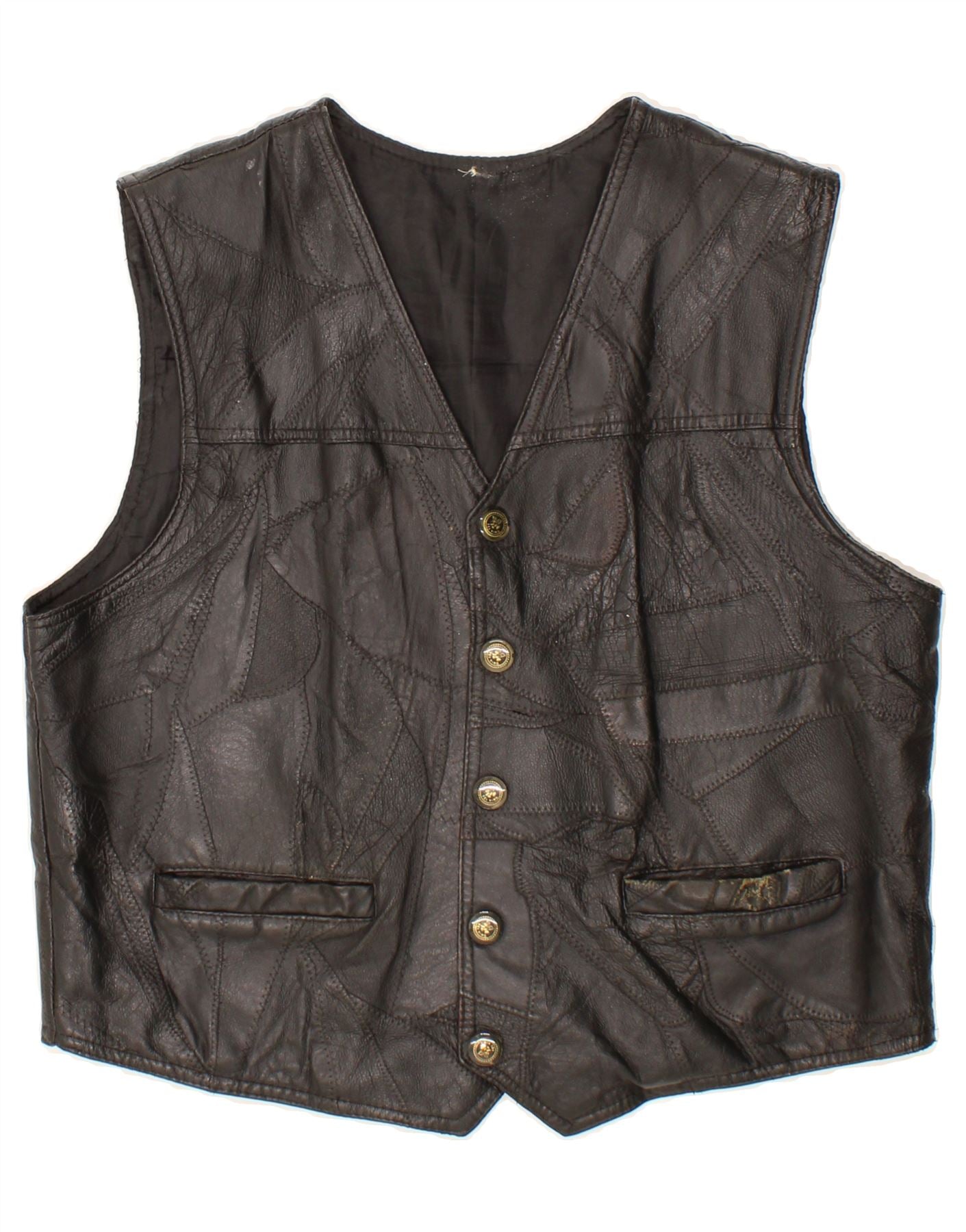 image of VINTAGE Mens Leather Waistcoat Medium Black