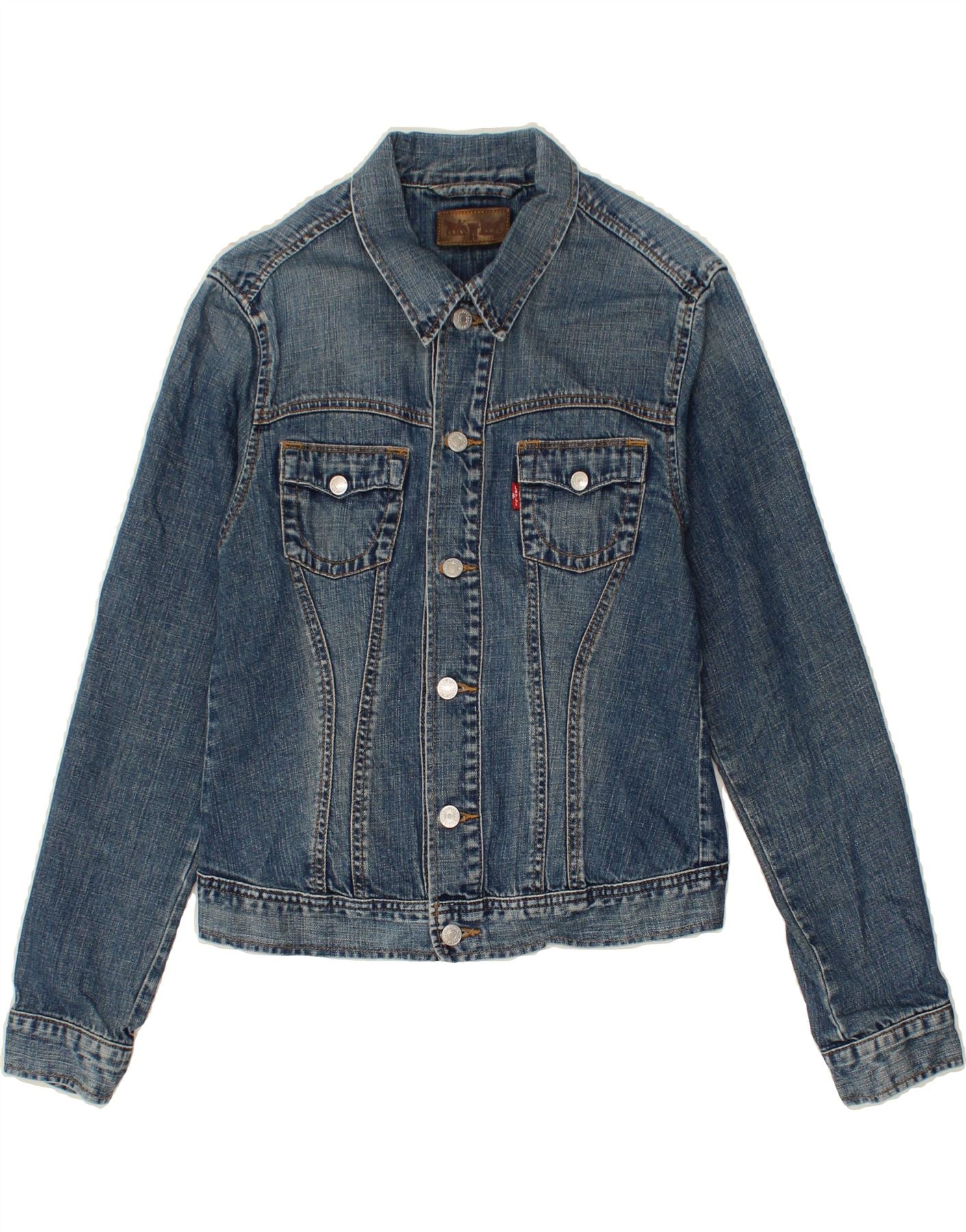 image of LEVI'S Womens Crop Denim Jacket UK 12 Medium Blue Cotton