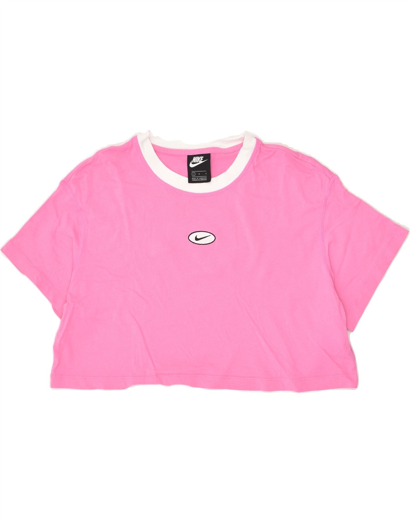 Image of NIKE Womens Crop Graphic T-Shirt Top UK 16 Large Pink Cotton