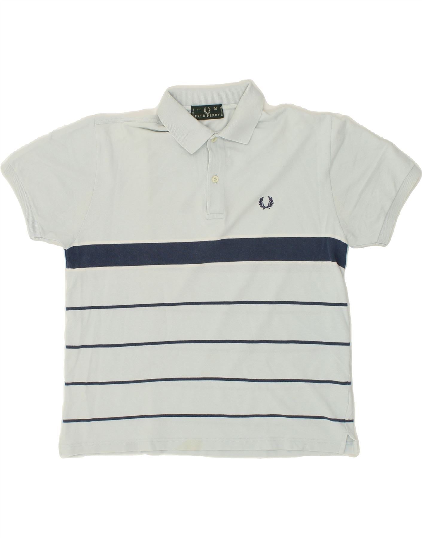 image of FRED PERRY Mens Polo Shirt Medium Blue Striped Cotton