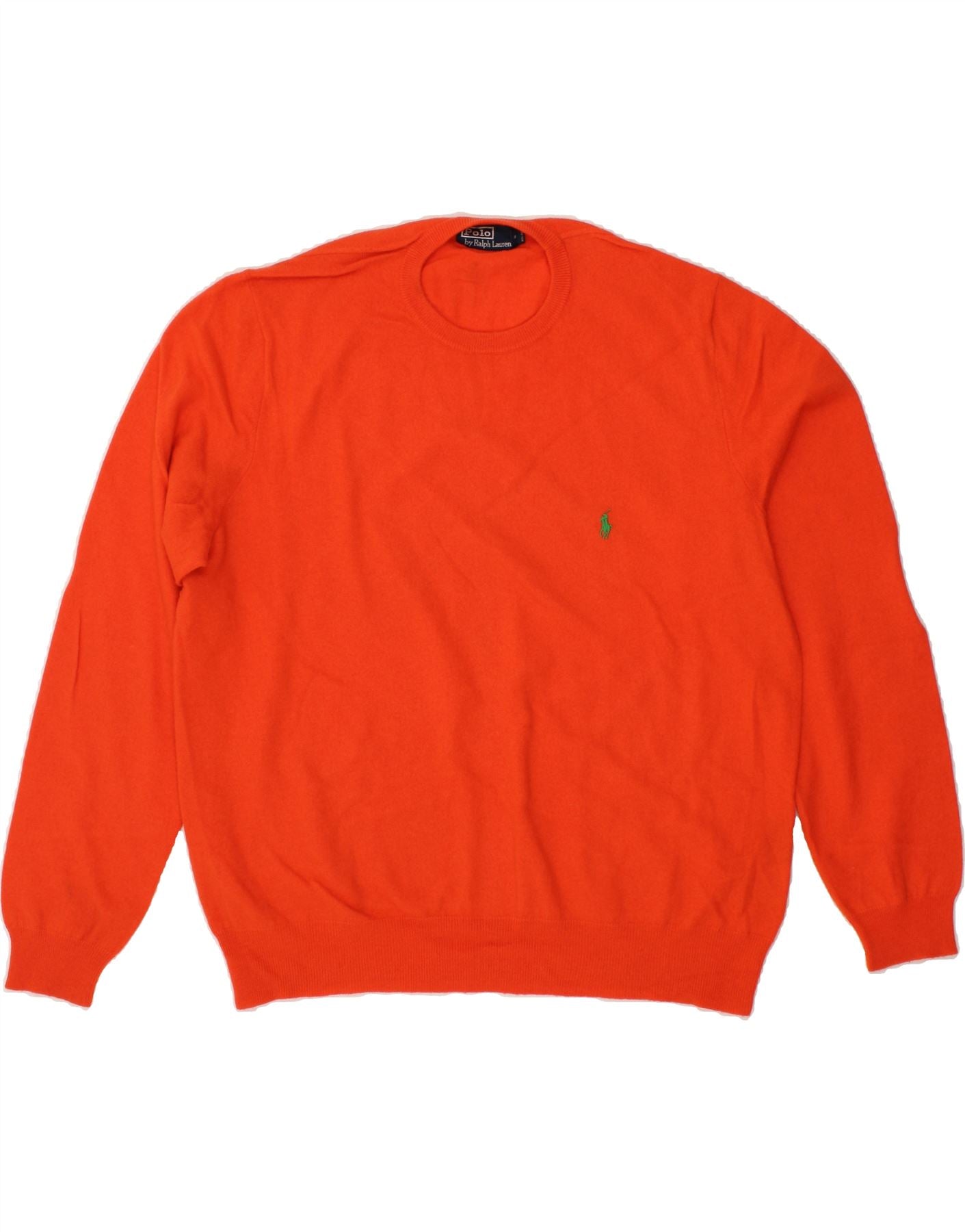 image of POLO RALPH LAUREN Mens Crew Neck Jumper Sweater XL Orange Wool