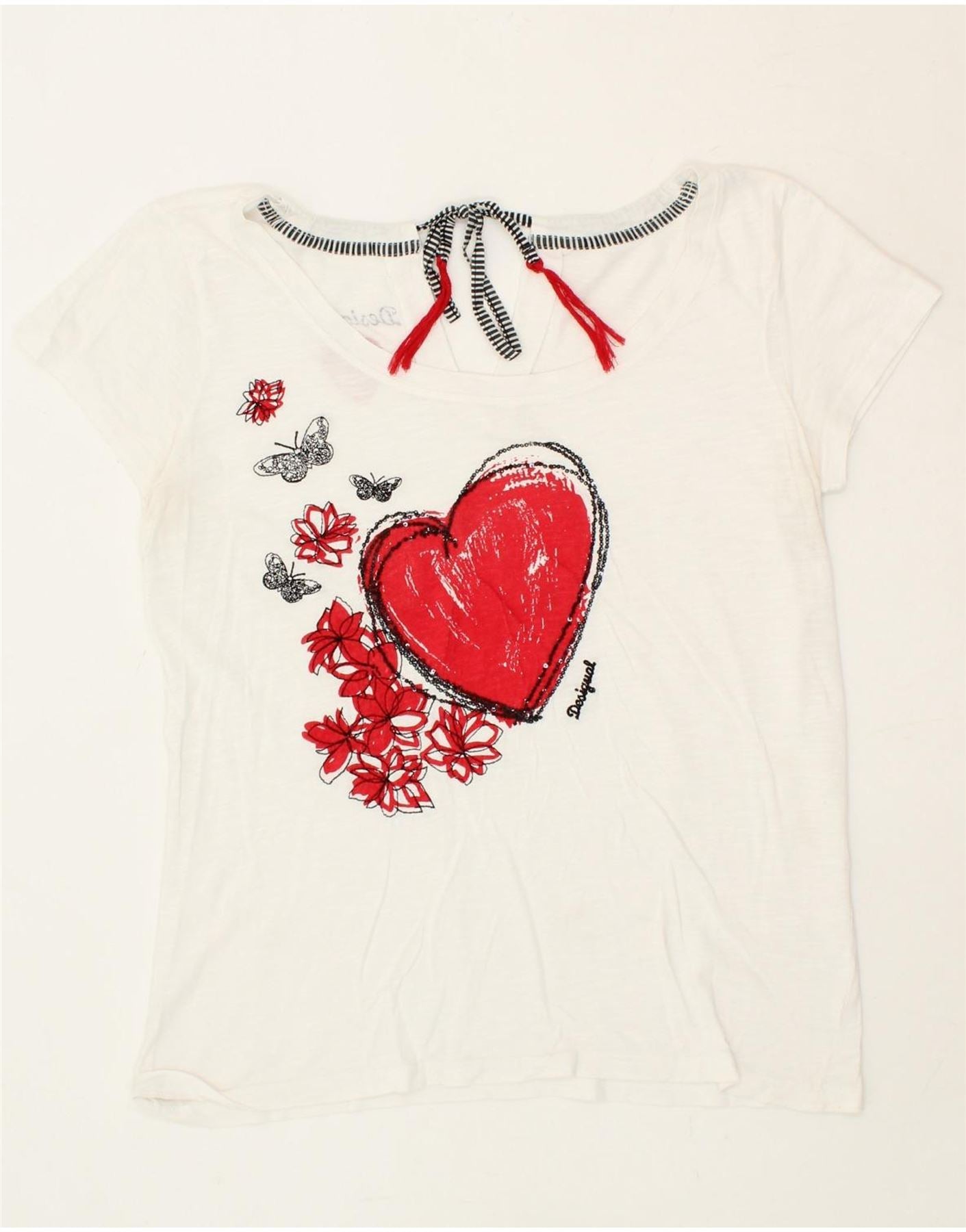 image of DESIGUAL Womens Graphic T-Shirt Top UK 18 XL White Heart