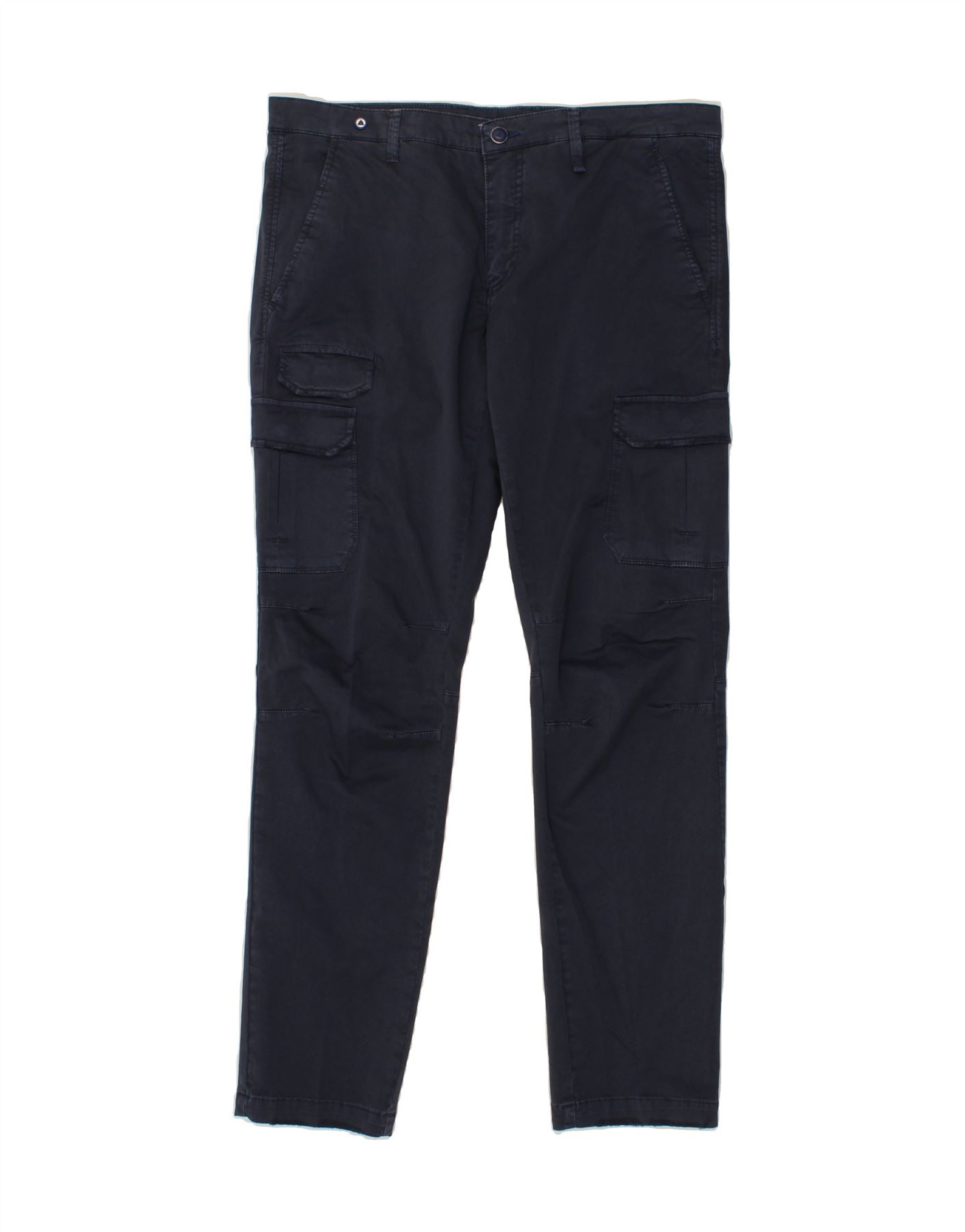 image of VINTAGE Mens Slim Cargo Trousers IT 50 Large W36 L32 Navy Blue Cotton