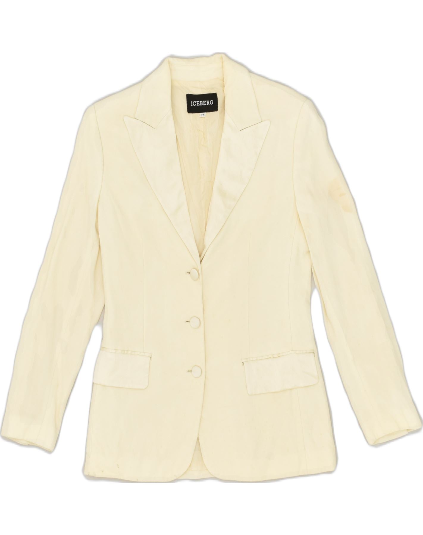 image of ICEBERG Womens 3 Button Blazer Jacket IT 42 Medium Off White Acetate