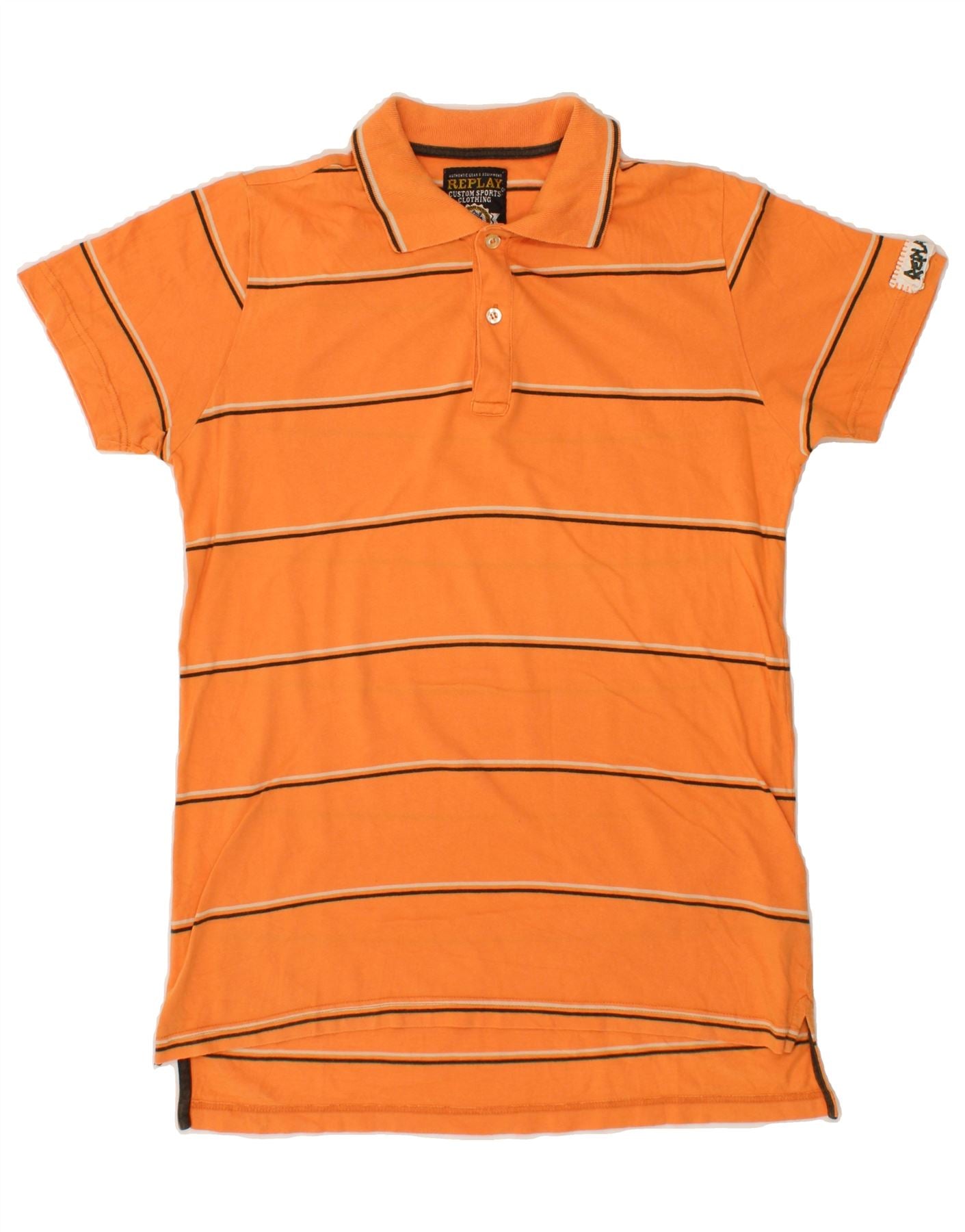 image of REPLAY Mens Polo Shirt Large Orange Striped Cotton