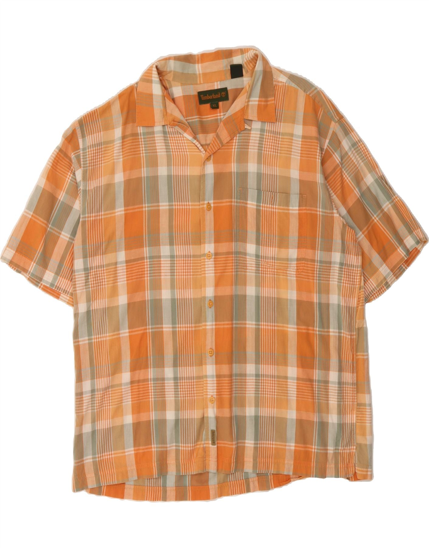 image of TIMBERLAND Mens Short Sleeve Shirt XL Orange Check Cotton