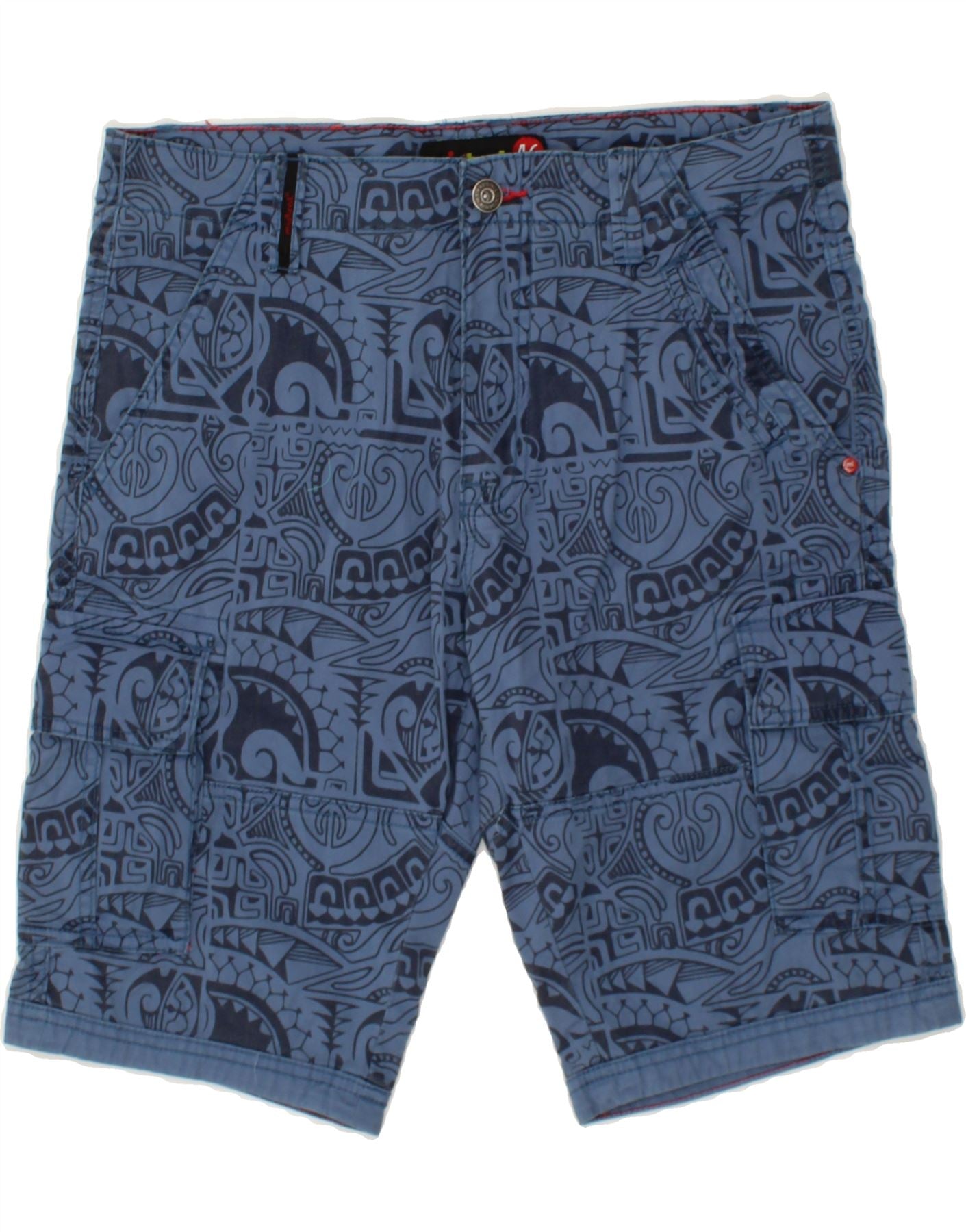 image of MISTRAL Mens Abstract Pattern Cargo Shorts IT 46 Small W32  Blue Cotton