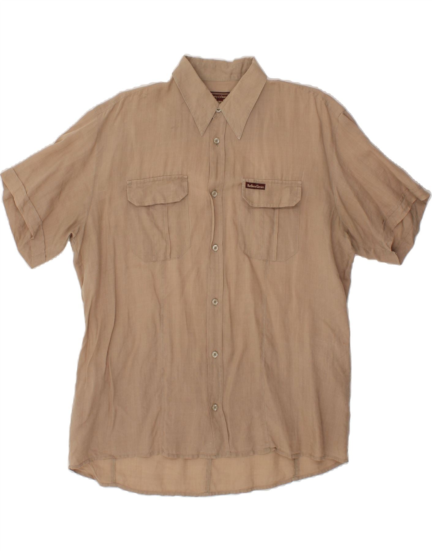 image of MARLBORO CLASSICS Mens Short Sleeve Shirt XL Brown Ramie