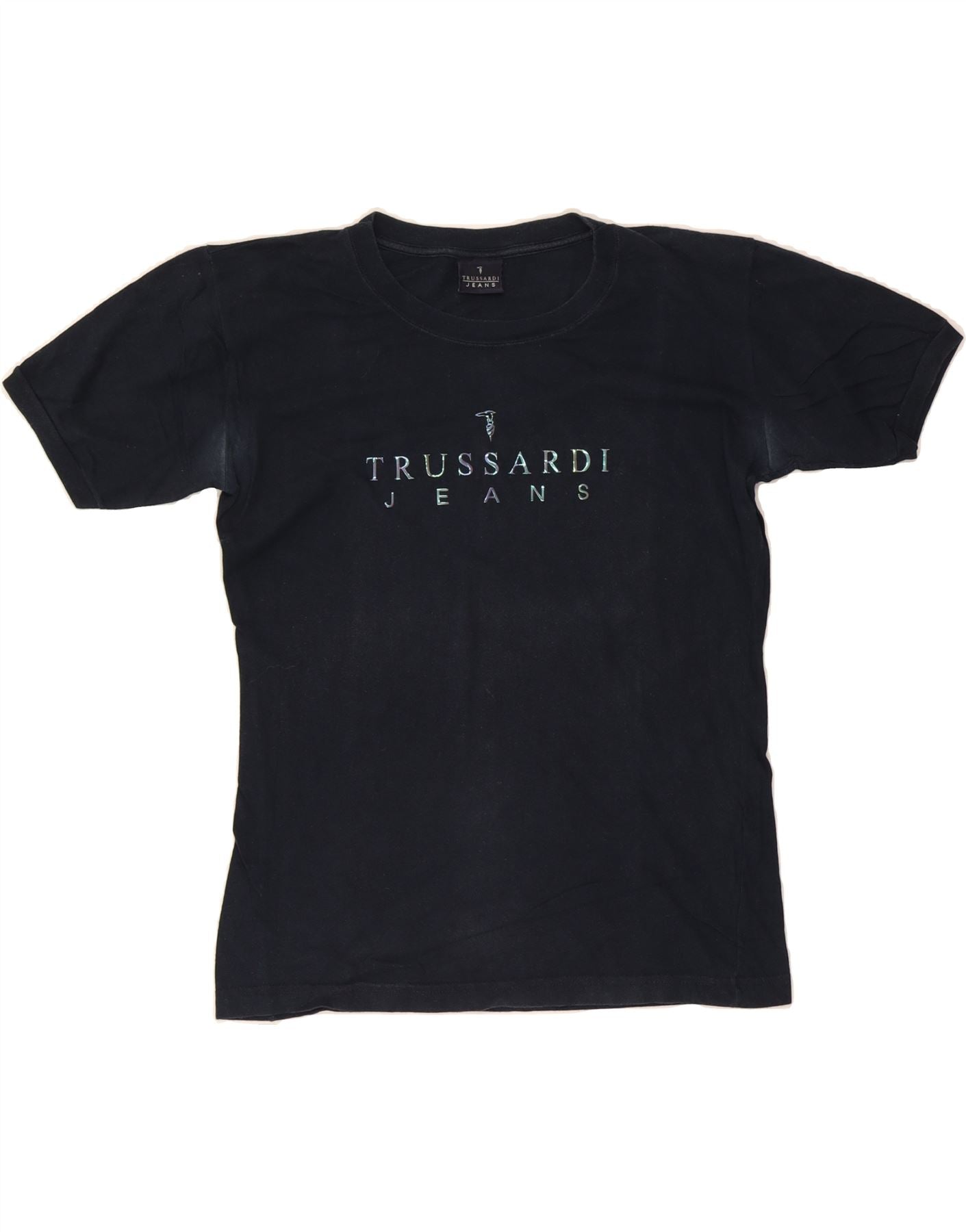 image of TRUSSARDI Mens Graphic T-Shirt Top Medium Navy Blue Cotton