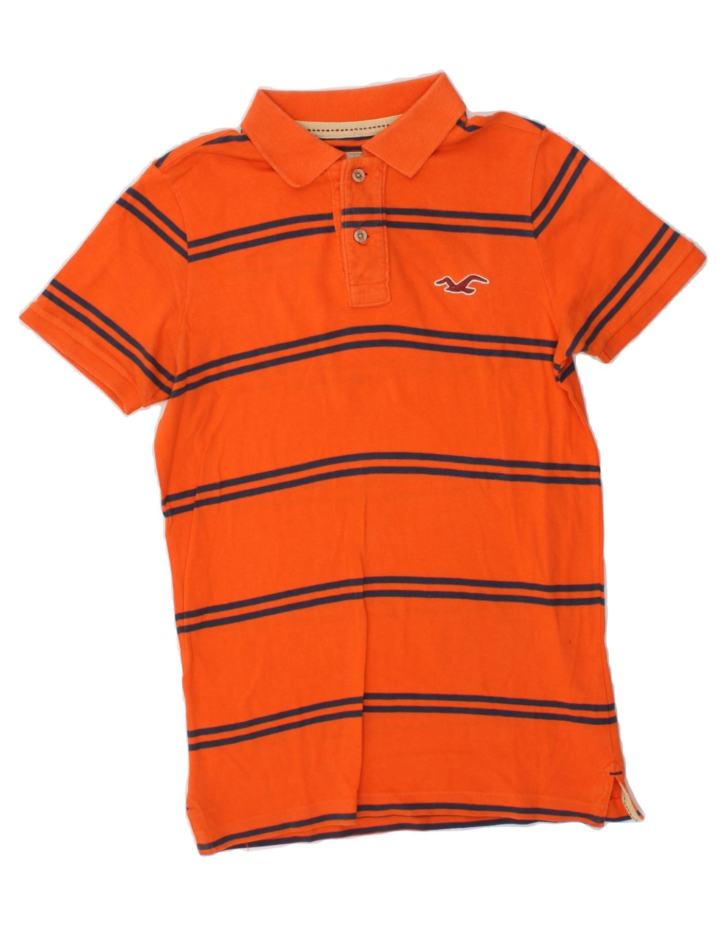 image of HOLLISTER Mens Polo Shirt Small Orange Striped Cotton