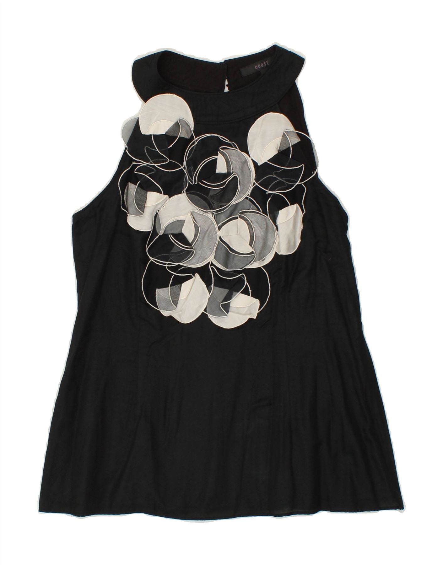 image of COAST Womens Graphic Sleeveless Blouse Top UK 12 Medium  Black Cotton