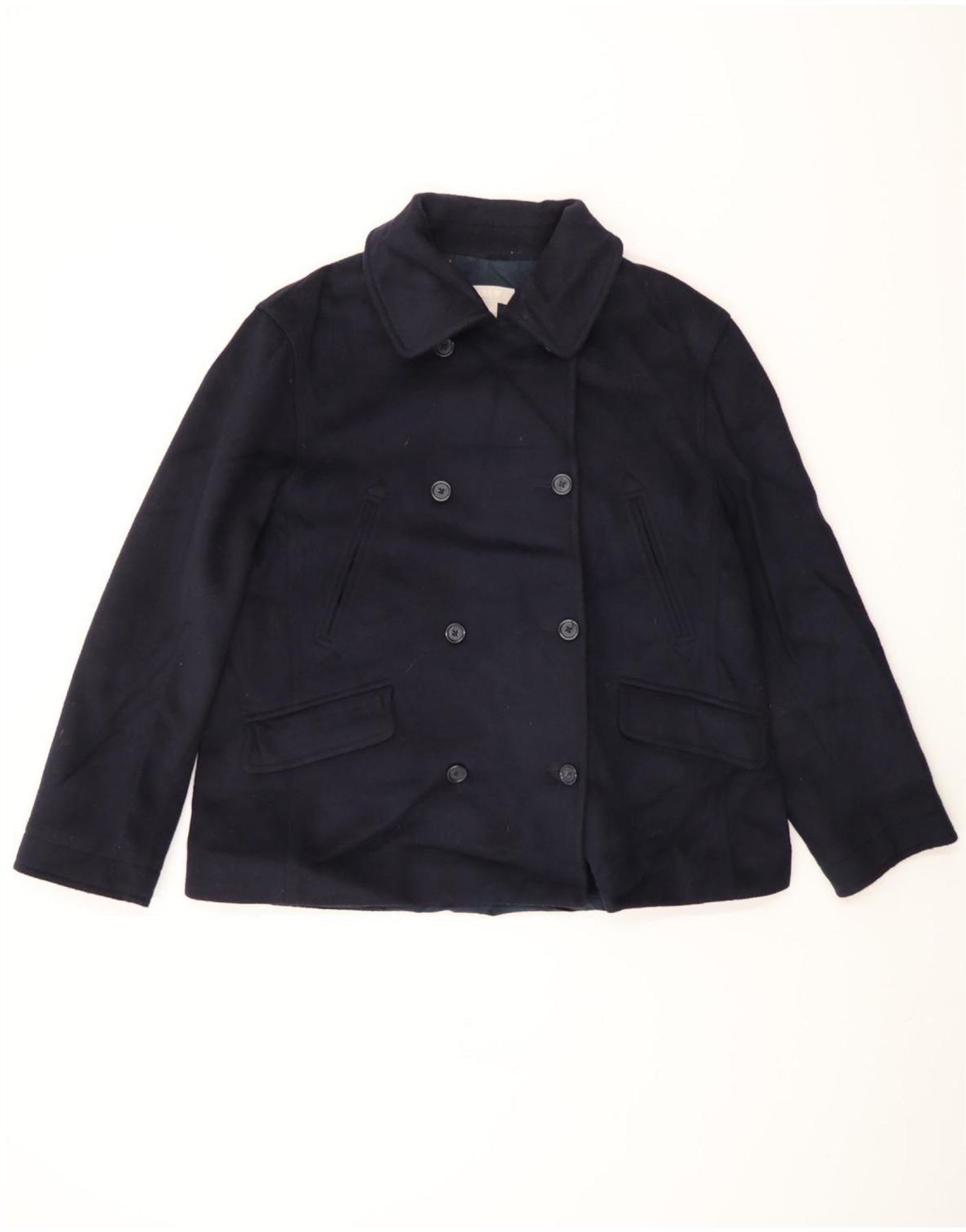 image of J. CREW Womens Pea Coat UK 16 Large Navy Blue Wool