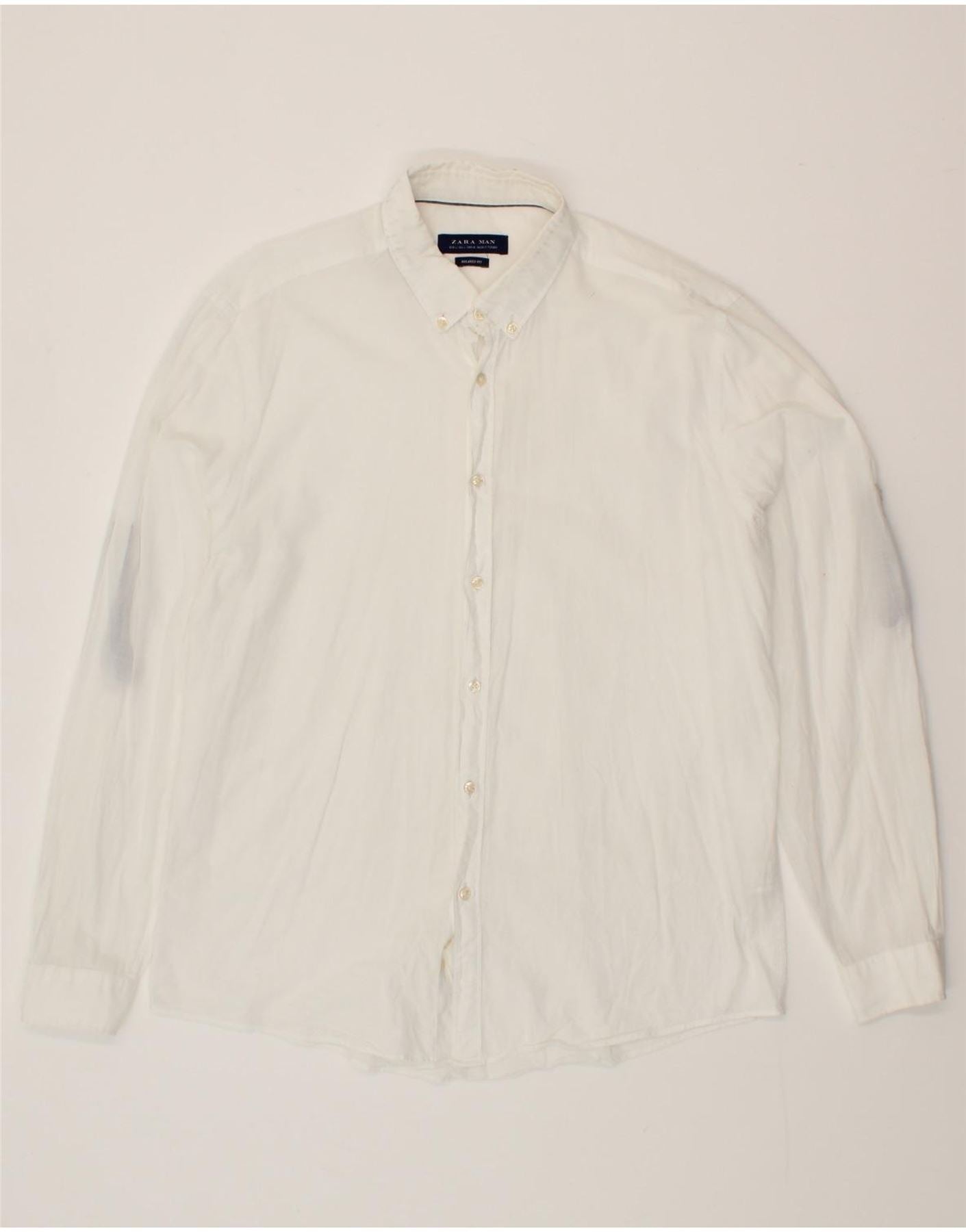 image of ZARA Mens Relaxed Fit Shirt Large White Cotton