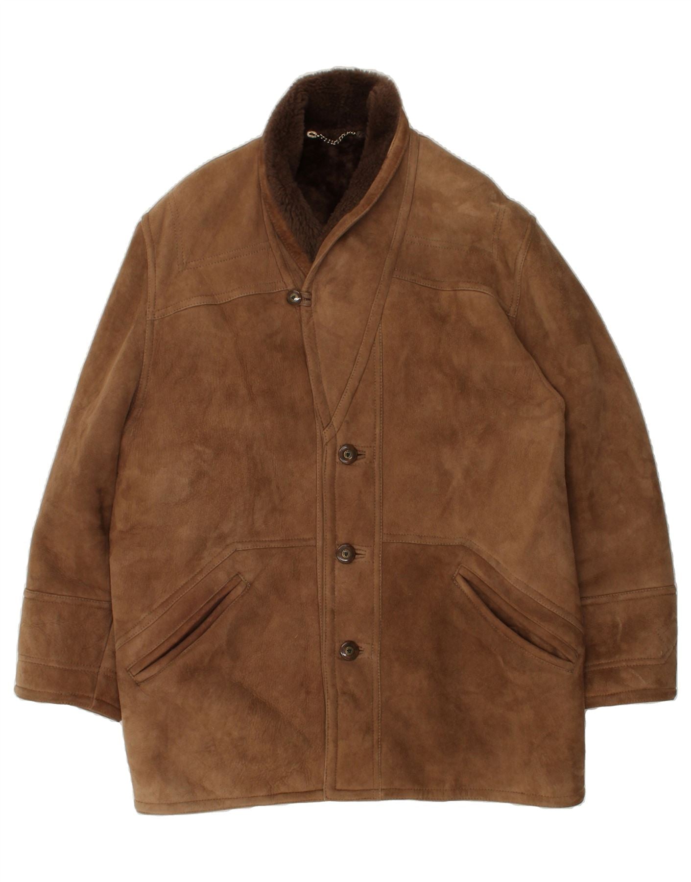 Image of SHEARLING Mens Shearling Jacket IT 50 Large Brown Shearling