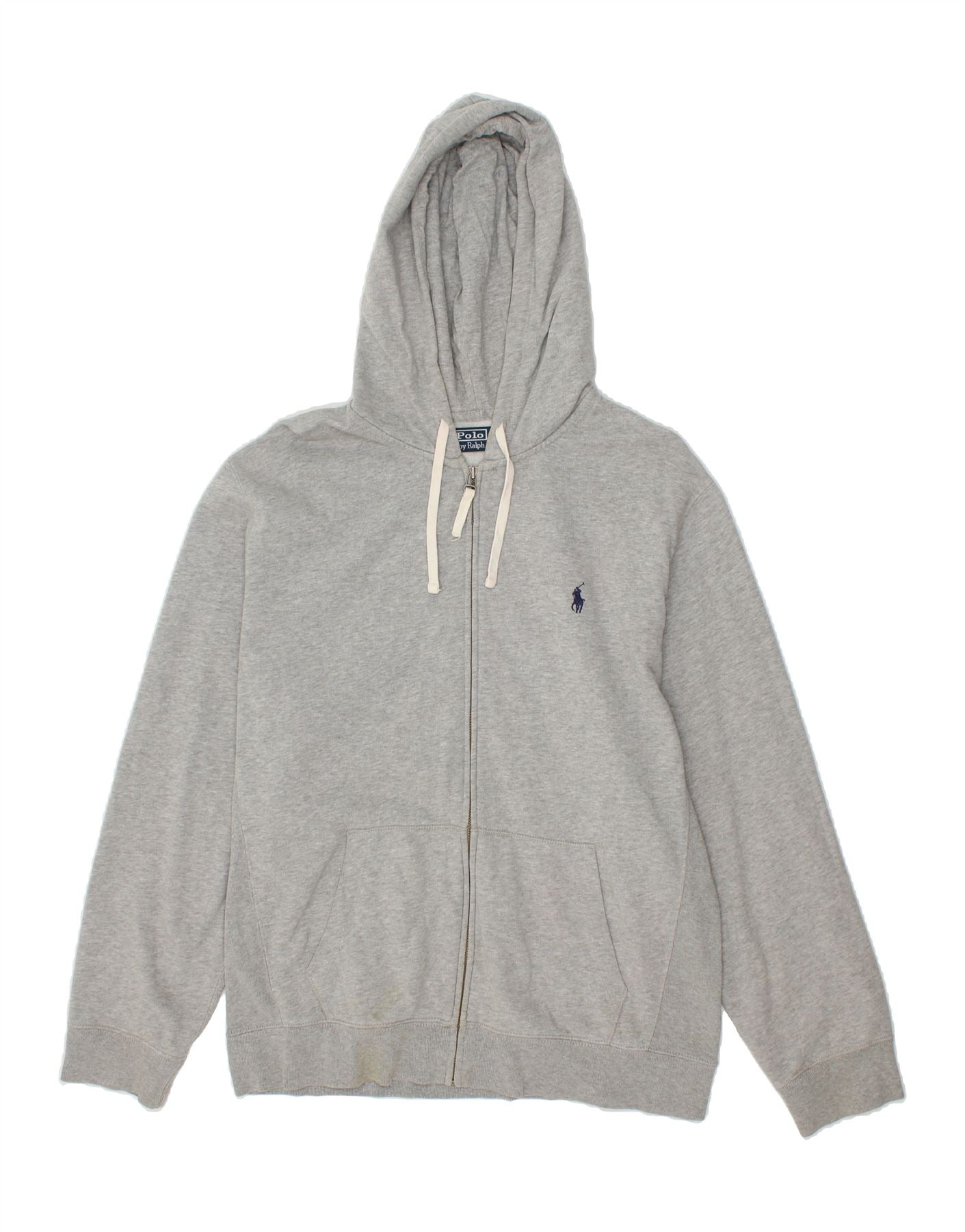 image of POLO RALPH LAUREN Mens Zip Hoodie Sweater Large Grey Cotton