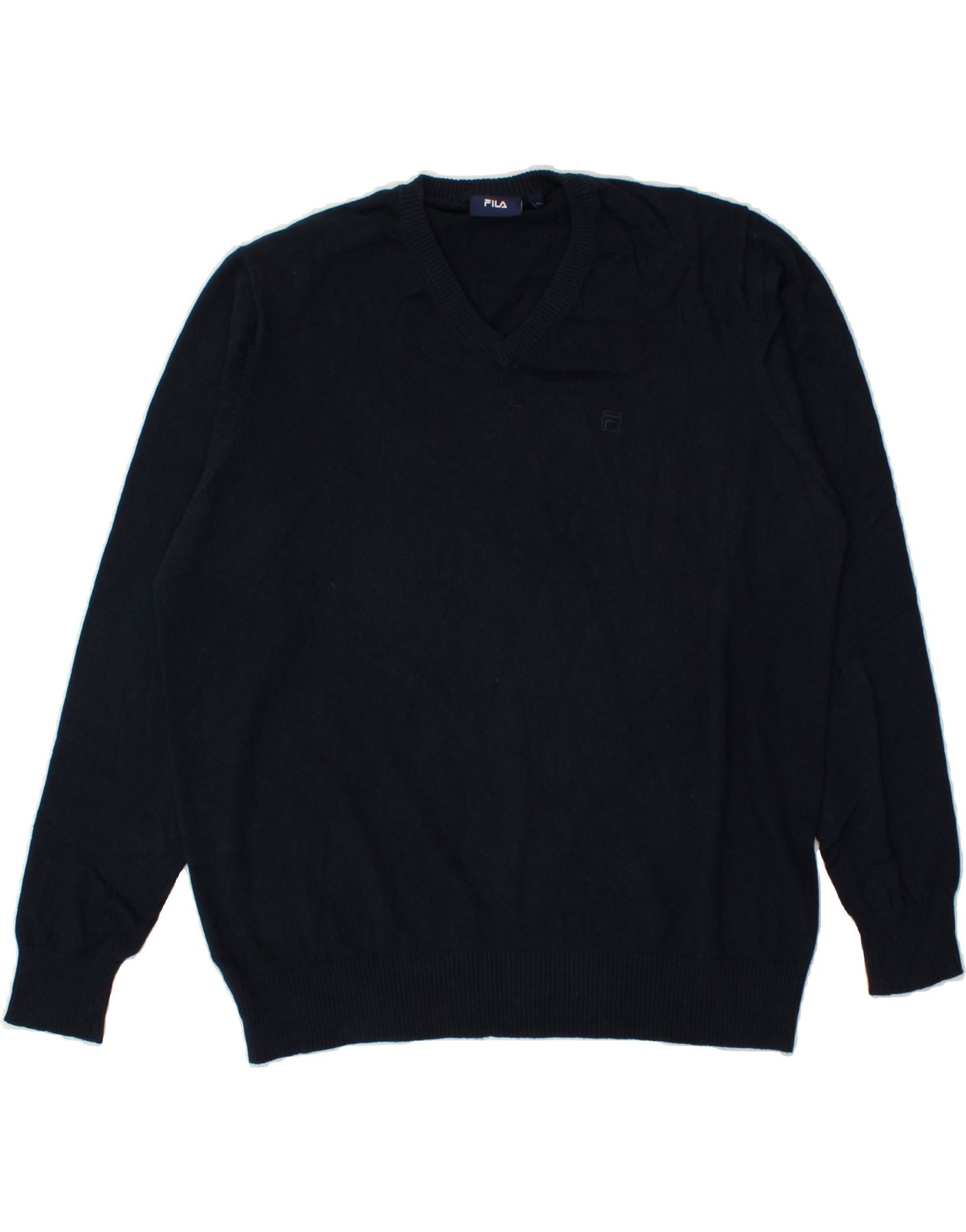 image of FILA Mens V-Neck Jumper Sweater XL Navy Blue Cotton