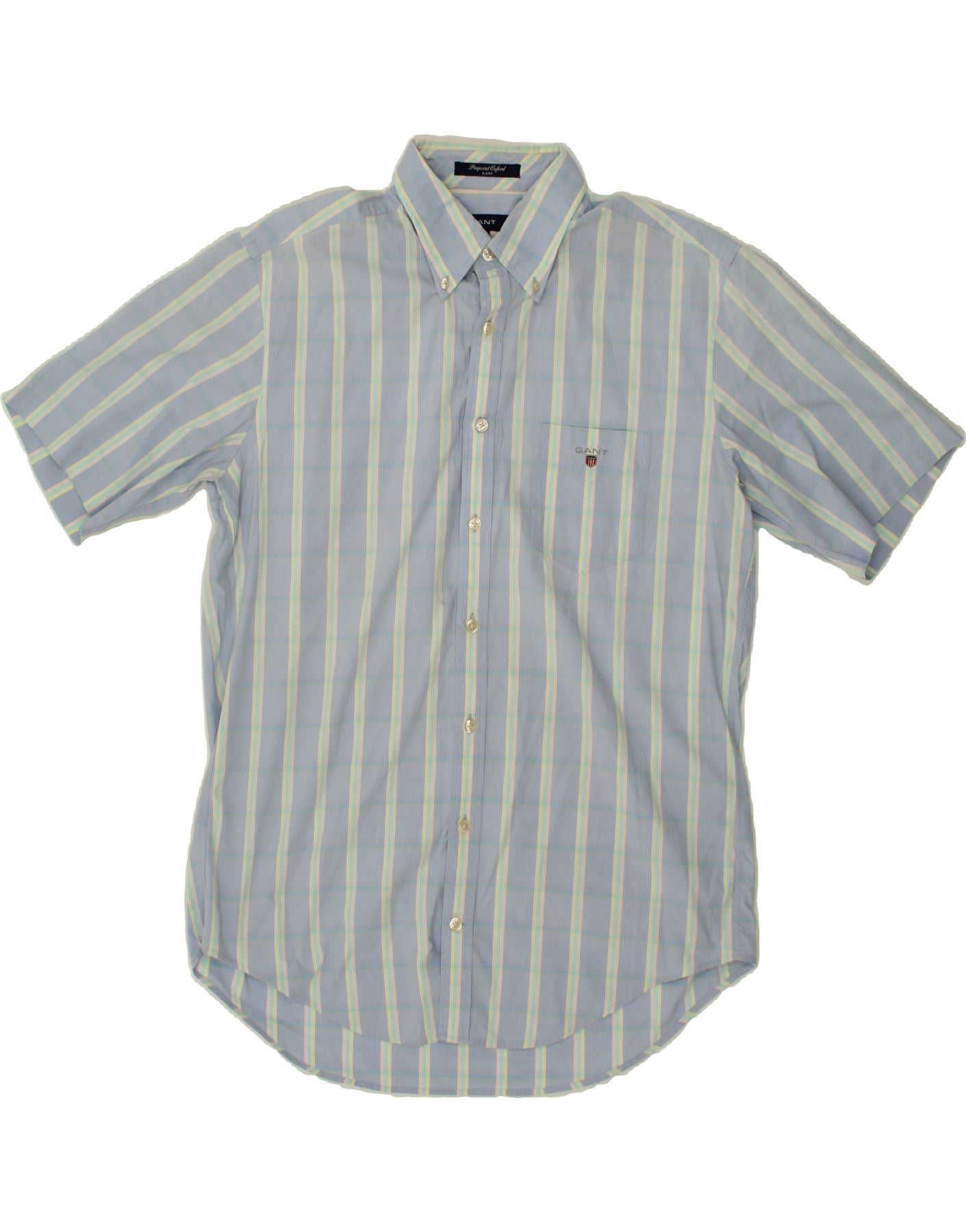 Image of GANT Mens E-Z Fit Short Sleeve Shirt Large Blue Check Cotton