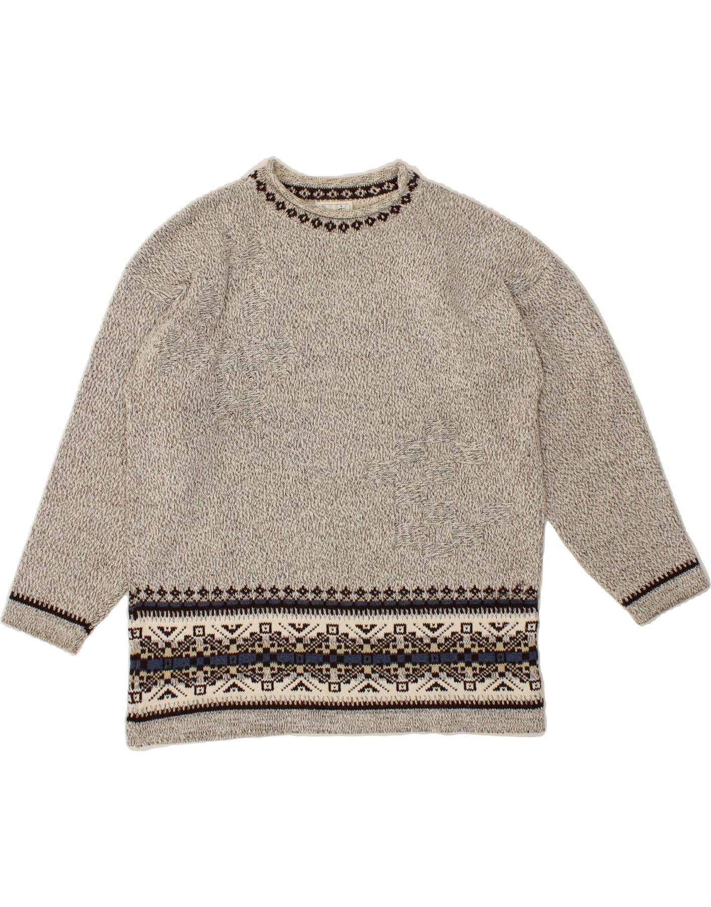 image of BONITA Mens Crew Neck Jumper Sweater Small Grey Fair Isle Acrylic