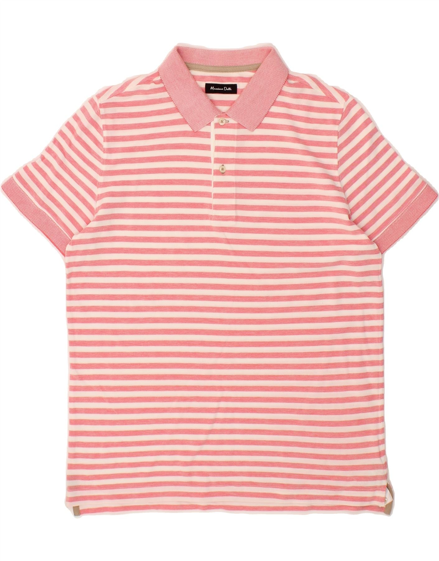 image of MASSIMO DUTTI Mens Polo Shirt Large Pink Striped Cotton