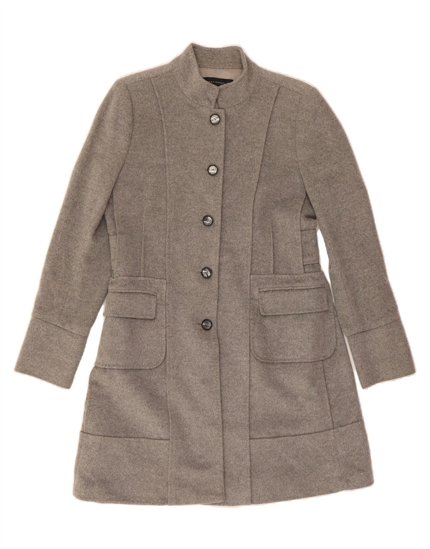 image of ZARA Womens Overcoat UK 16 Large Grey Wool