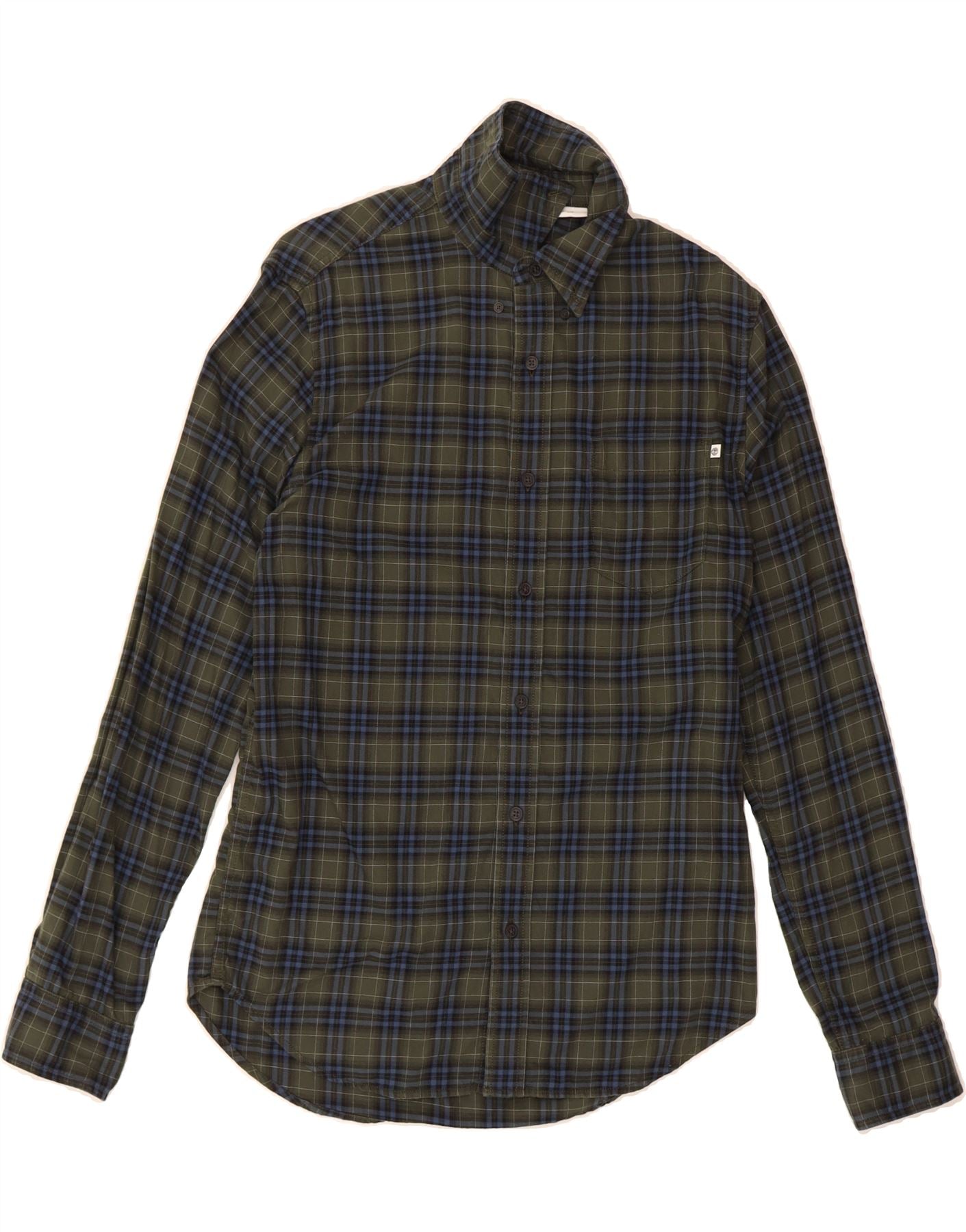 image of TIMBERLAND Mens Regular Fit Flannel Shirt Small Green Check Cotton