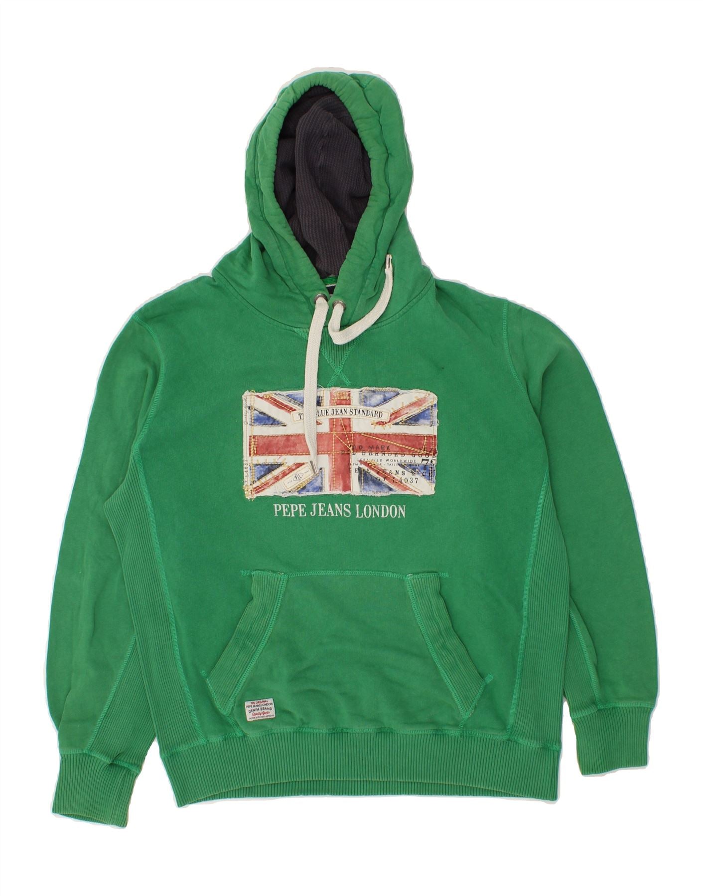 Image of PEPE JEANS Mens Regular Fit Graphic Hoodie Jumper Large Green Cotton