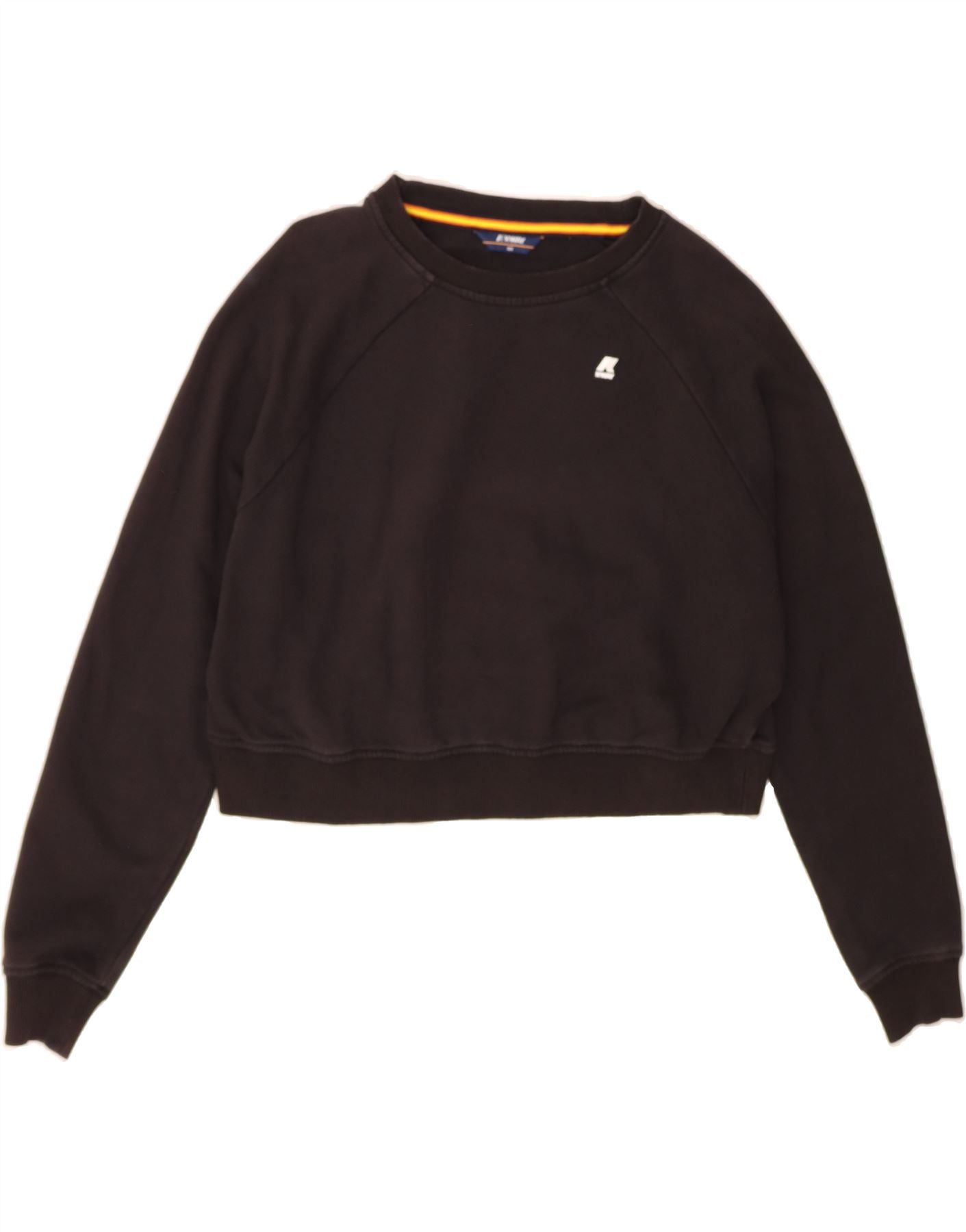 image of K-WAY Womens Oversized Crop Sweatshirt Jumper US 6 Medium Black Cotton