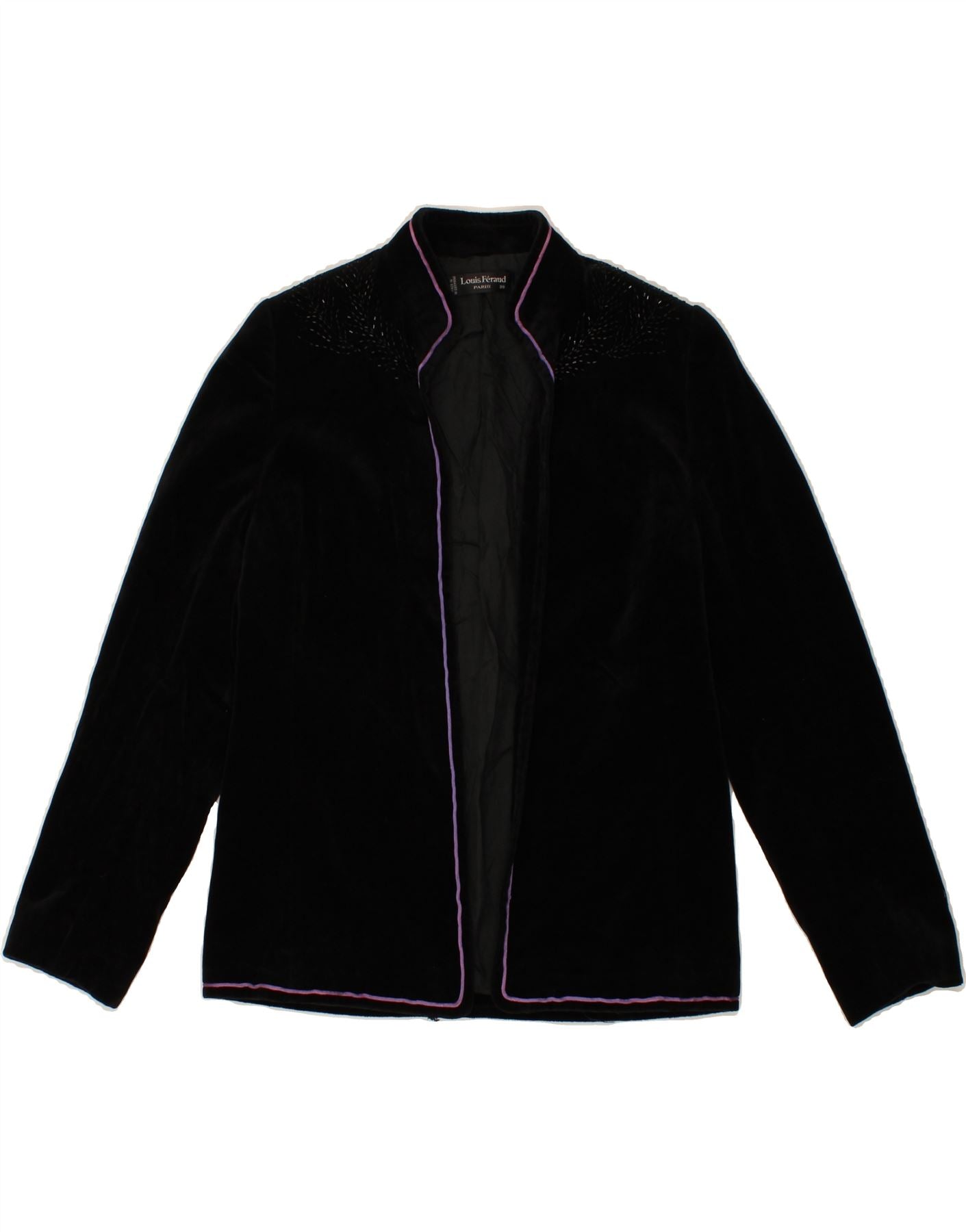 Image of LOUIS FERAUD Womens Graphic Open Blazer Jacket EU 36 Small Black Cotton